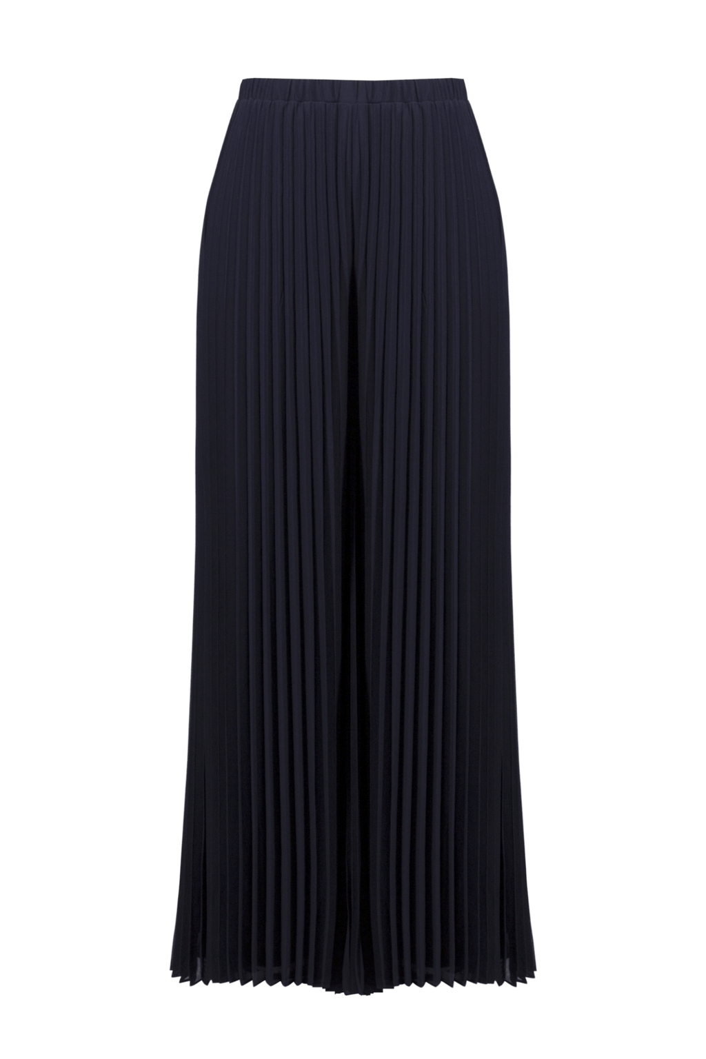 Joseph Ribkoff midnight blue pleated chiffon wide-leg trousers with pull-on waistband and full lining
