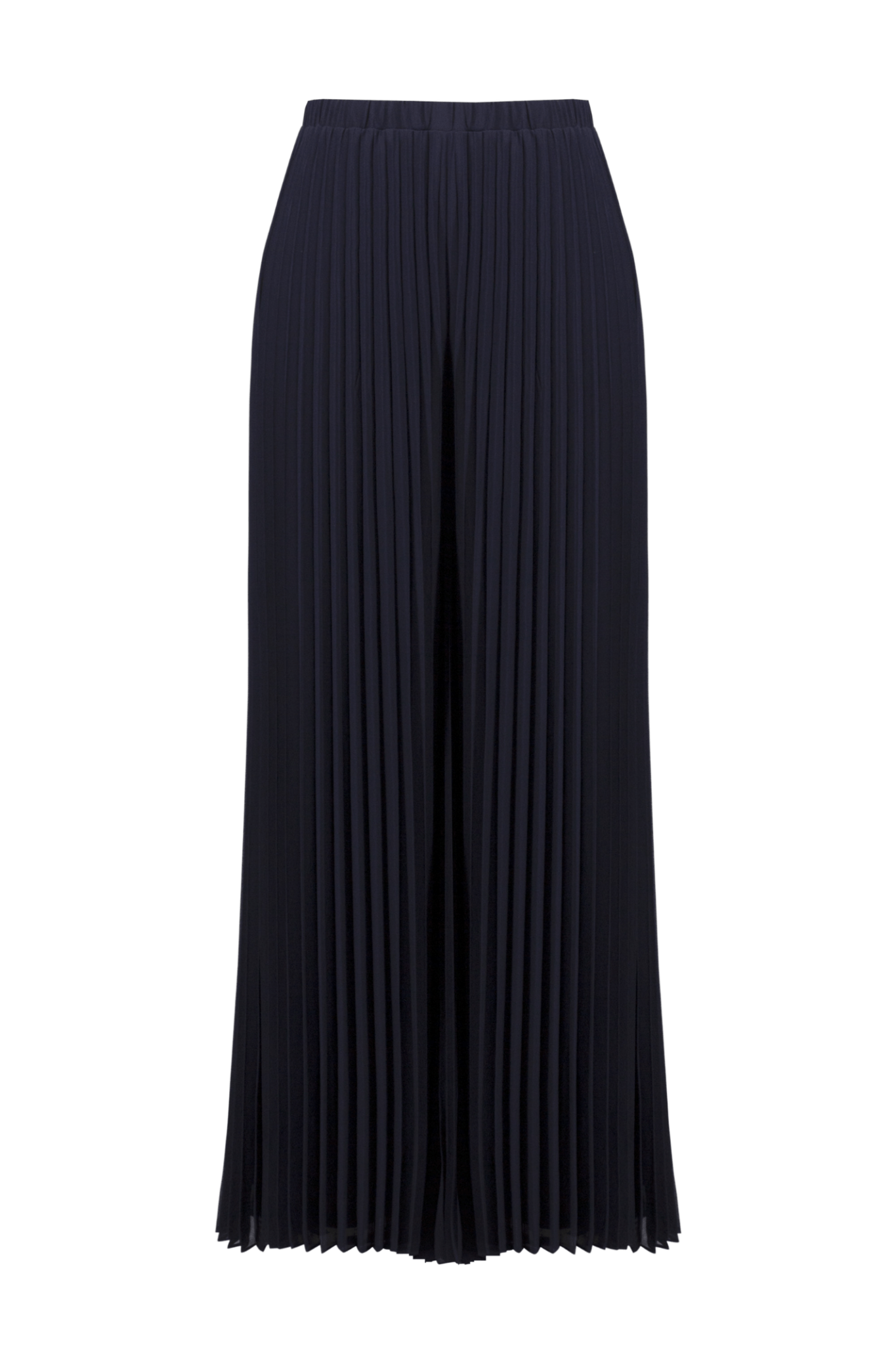 Joseph Ribkoff midnight blue pleated chiffon wide-leg trousers with pull-on waistband and full lining
