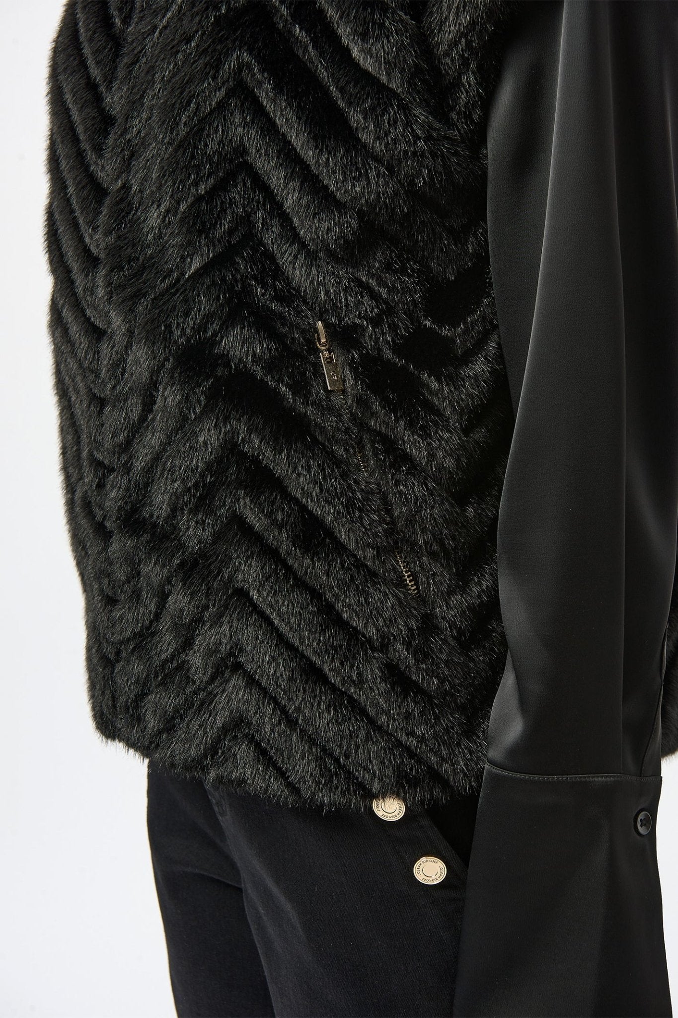 Joseph Ribkoff 254906 Black Chevron Faux Fur Mock Neck Gilet - Dotique - Joseph Ribkoff