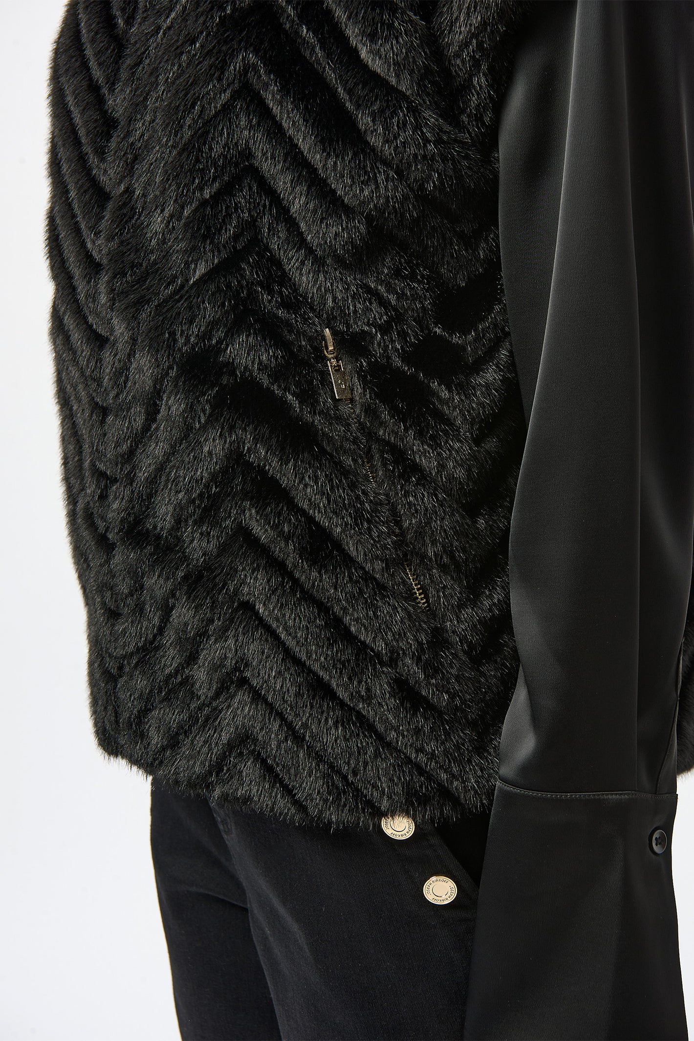 Joseph Ribkoff 254906 Black Chevron Faux Fur Mock Neck Gilet