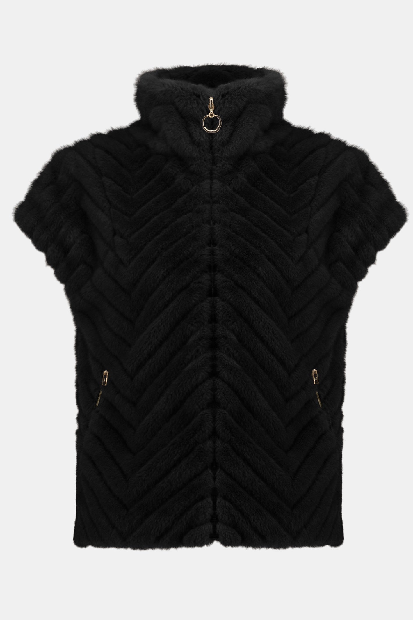 Joseph Ribkoff 254906 Black Chevron Faux Fur Mock Neck Gilet