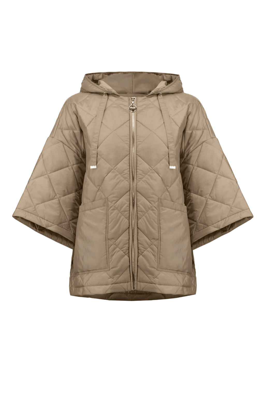 Joseph Ribkoff gold quilted hooded jacket with diamond pattern and kimono sleeves
