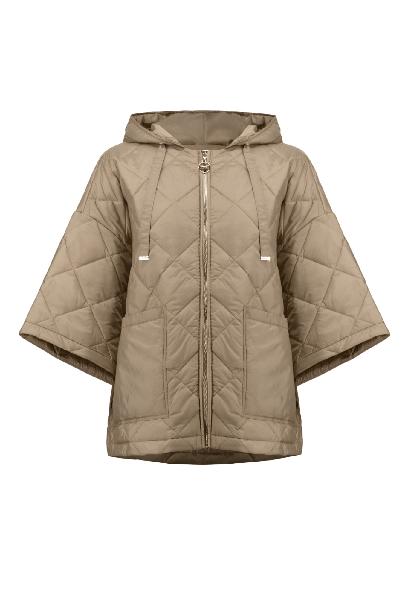 Joseph Ribkoff gold quilted hooded jacket with diamond pattern and kimono sleeves