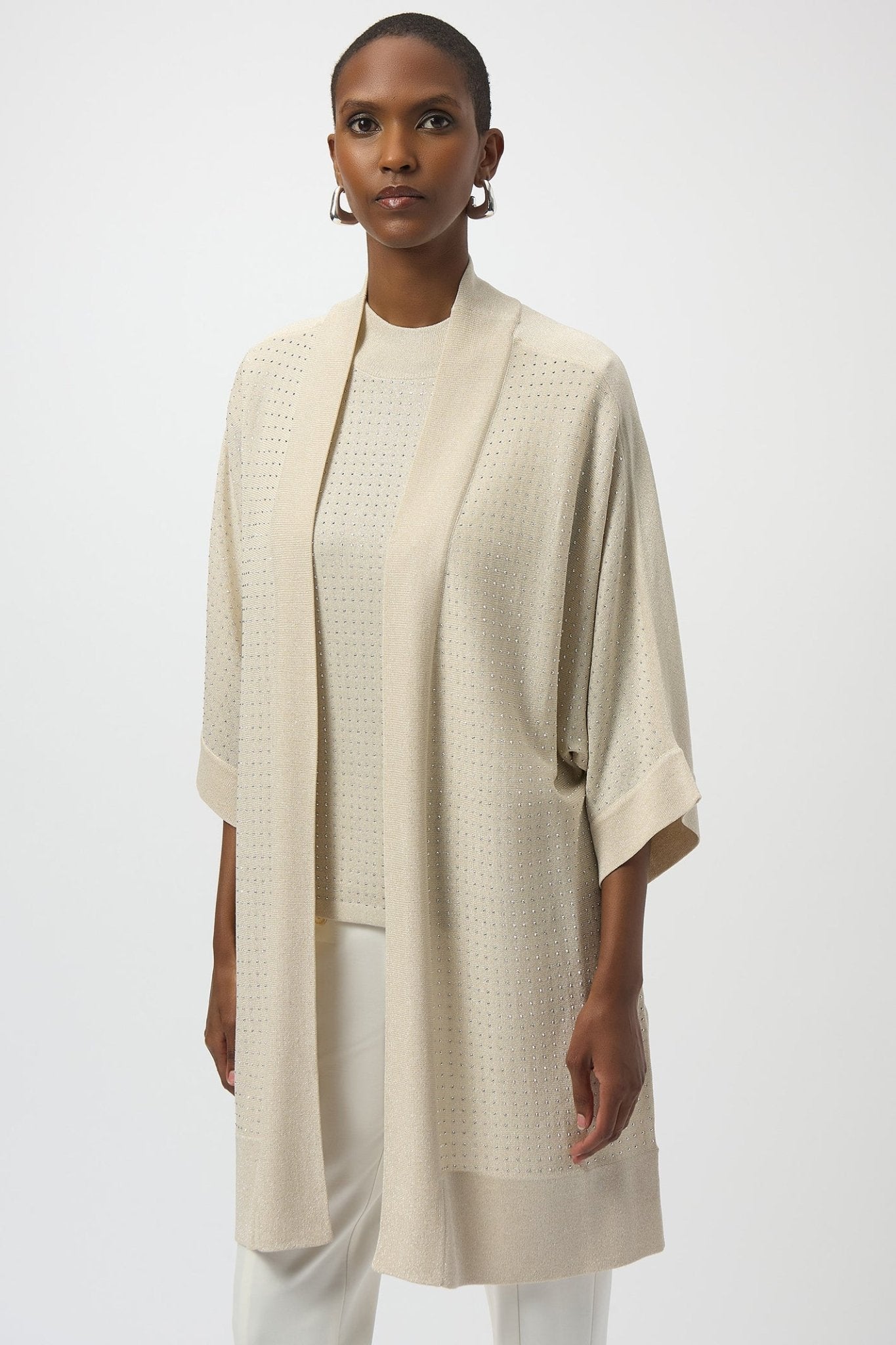 Joseph Ribkoff 254937 Birch Silver Sparkle Longline Cardigan - Dotique - Joseph Ribkoff
