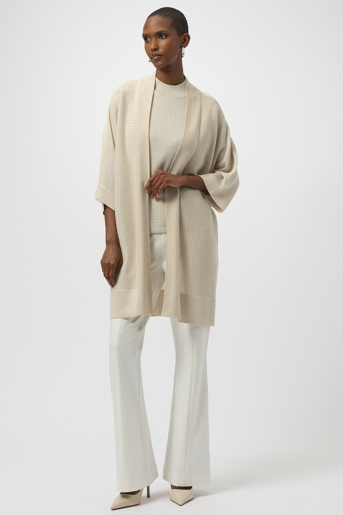 Joseph Ribkoff 254937 Birch Silver Sparkle Longline Cardigan - Dotique - Joseph Ribkoff