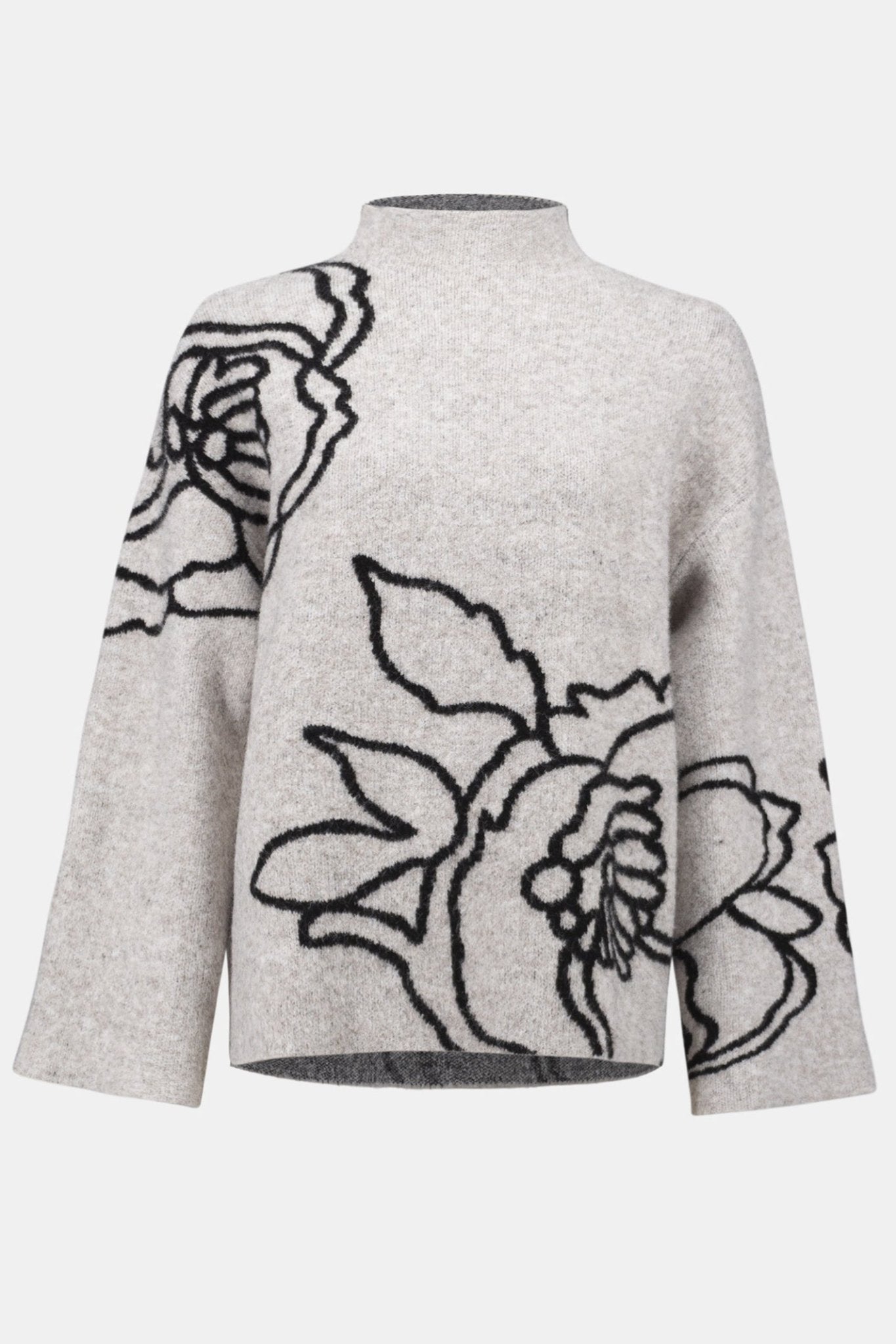 Joseph Ribkoff 254943 Oatmeal Beige Flower Pattern Relaxed Fit Jumper - Dotique - Joseph Ribkoff
