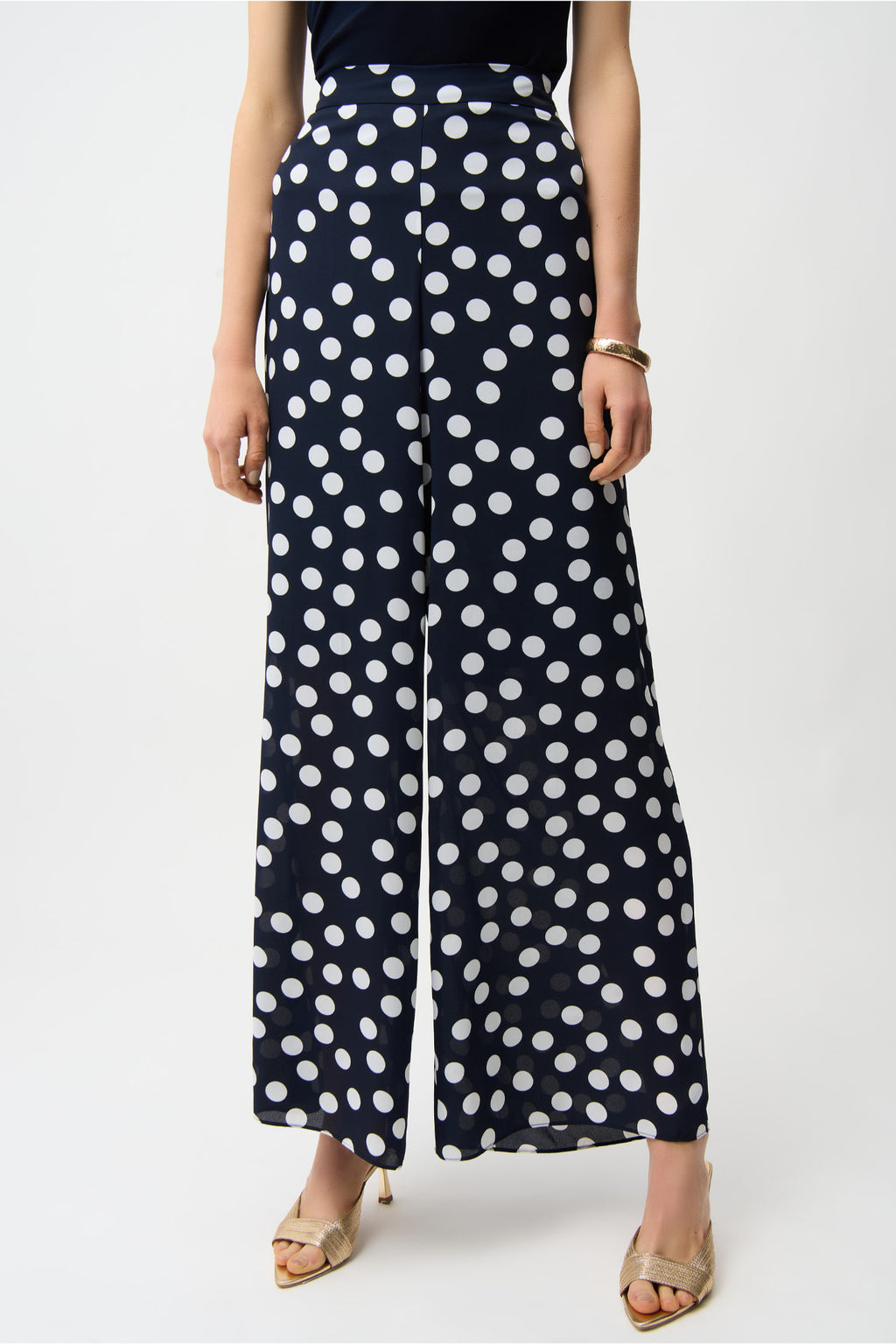 Joseph Ribkoff 261305 Georgette Polka Dot Wide Leg Trousers Midnight Blue by Joseph Ribkoff, shop Joseph Ribkoff at Dotique