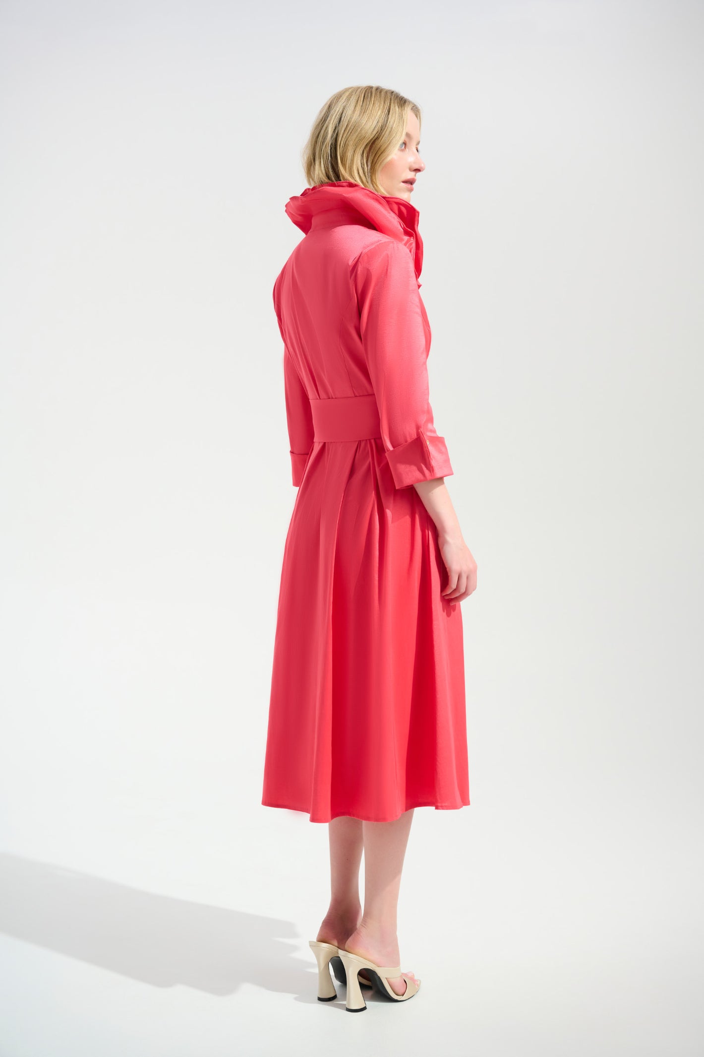 Elegant woman in Joseph Ribkoff 261719 Coral Signature Stretch Taffeta Fit & Flare Dress by Joseph Ribkoff Shop Dotique