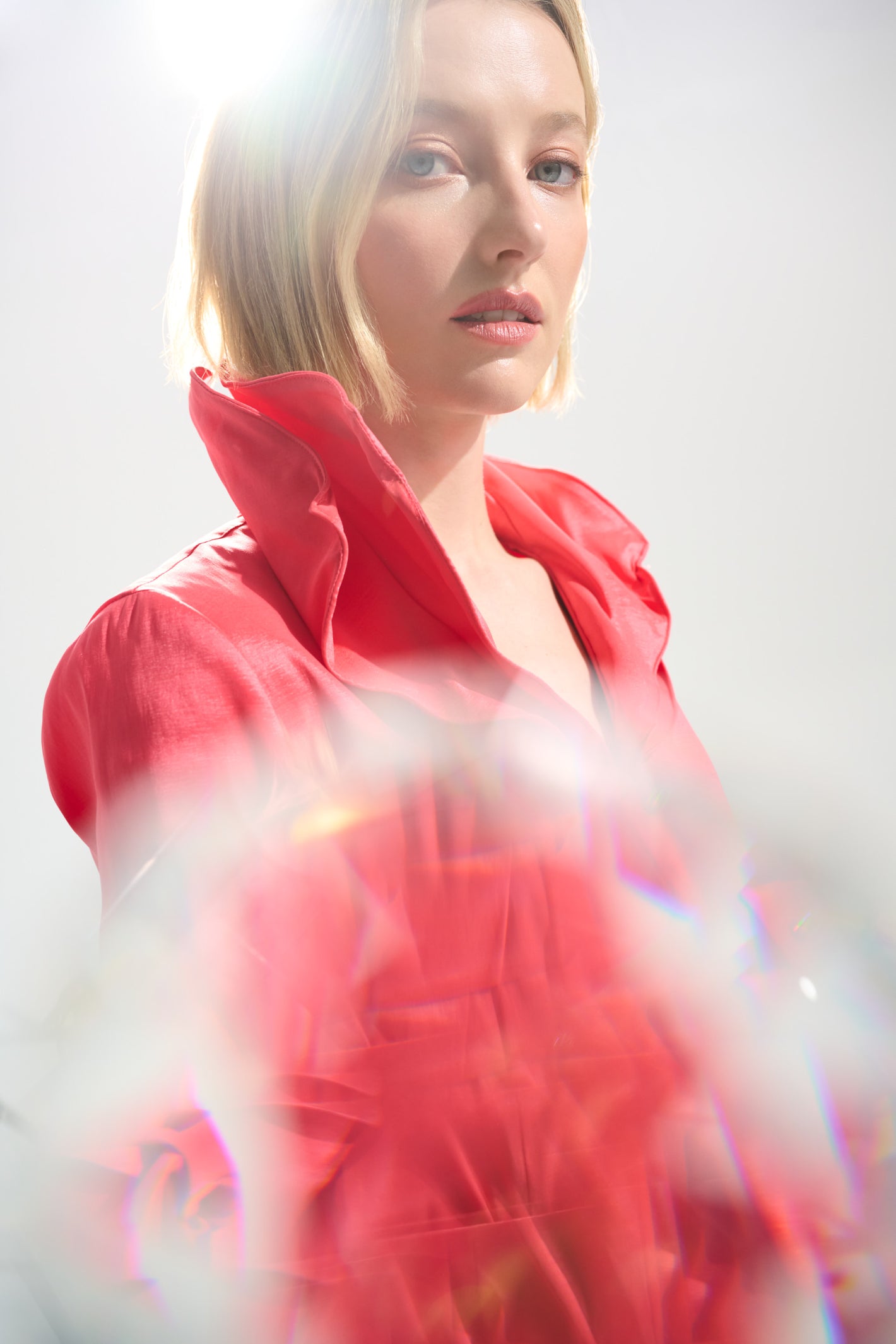 Woman wearing Joseph Ribkoff 261719 Coral Signature Stretch Taffeta Fit & Flare Dress by Joseph Ribkoff, shop Dotique.