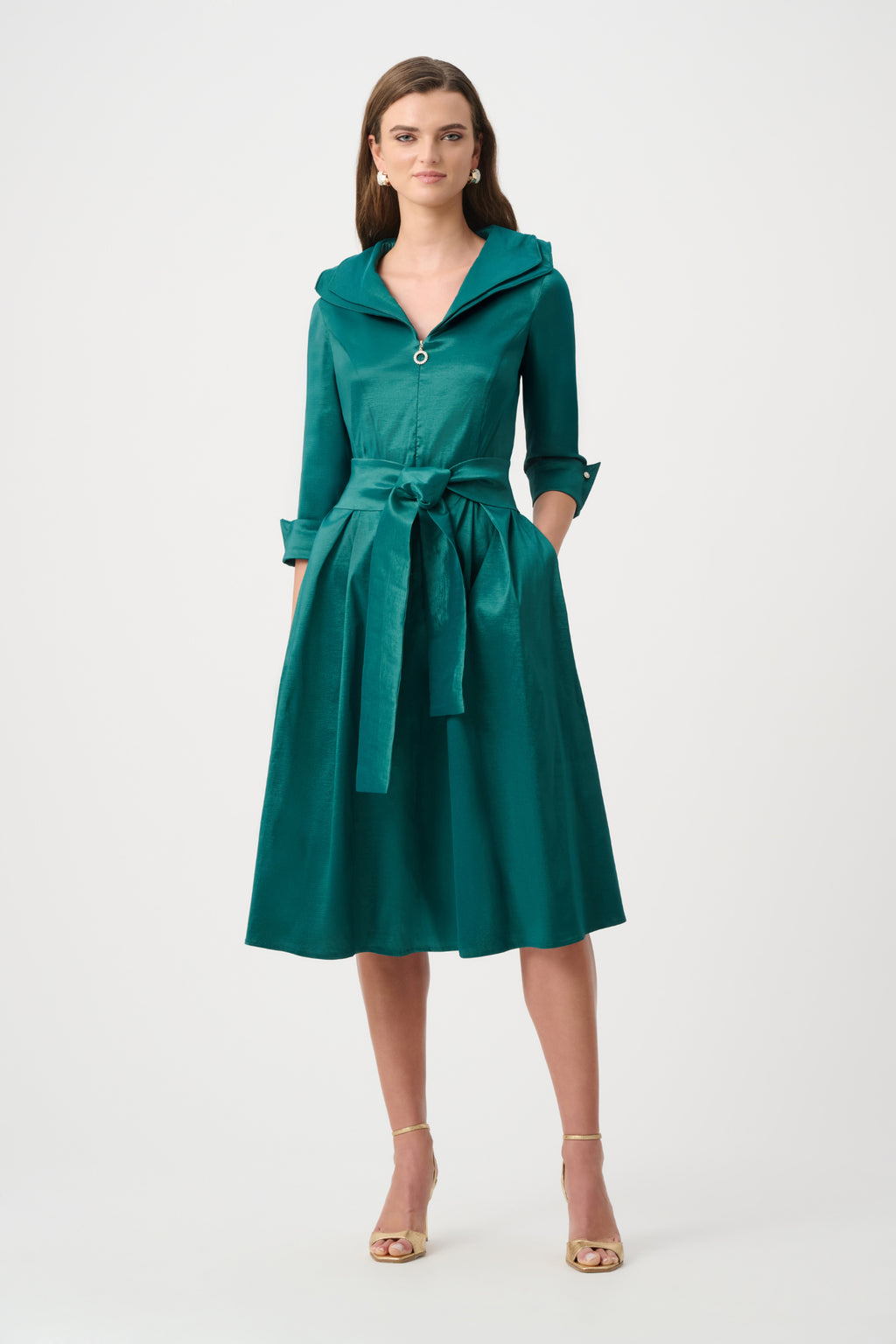 Joseph Ribkoff 261719F26 Signature | Stretch Taffeta Fit And Flare Dress With Lapel Collar. Shop Joseph Ribkoff at Dotique.