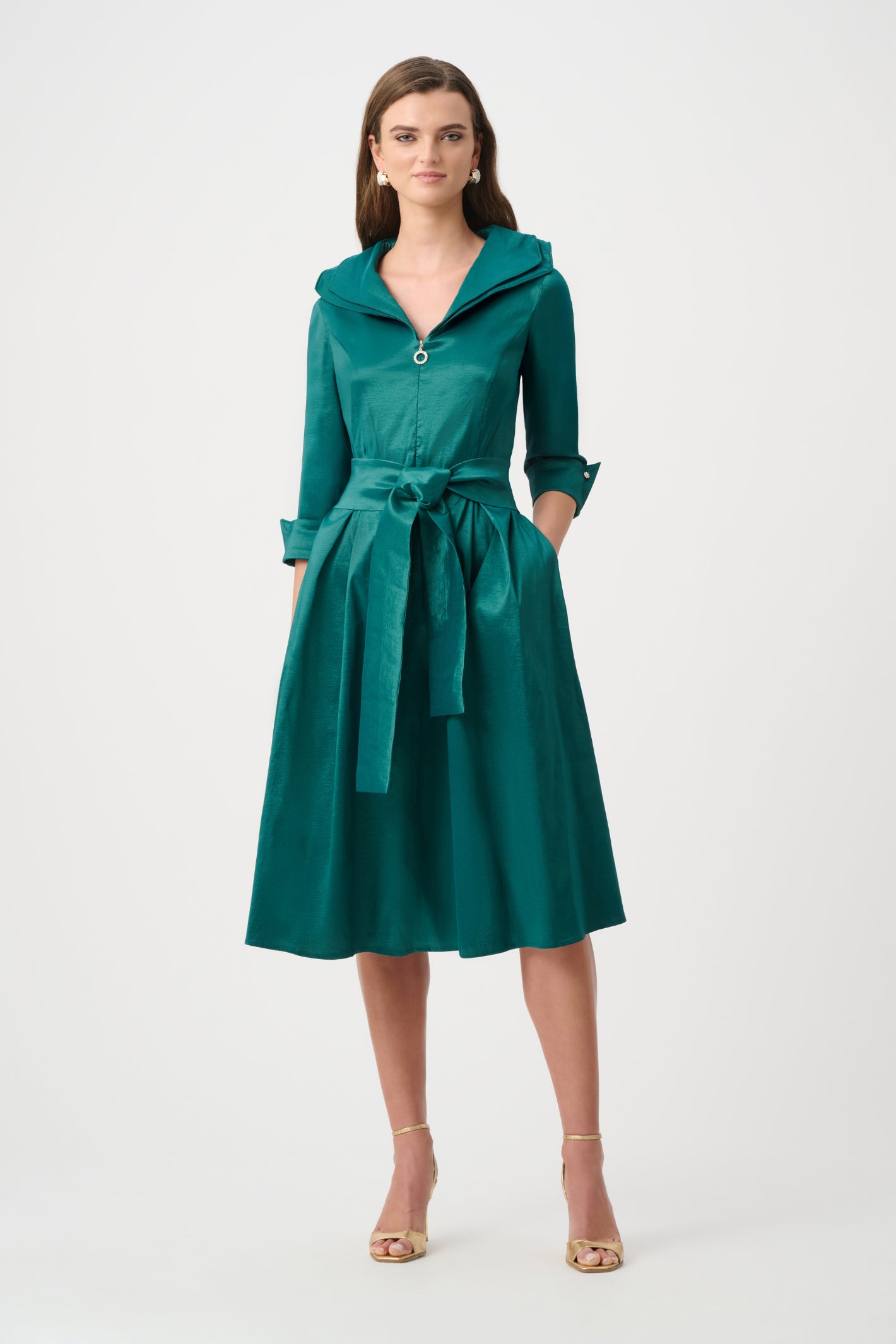 Joseph Ribkoff 261719F26 Signature | Stretch Taffeta Fit And Flare Dress With Lapel Collar. Shop Joseph Ribkoff at Dotique.