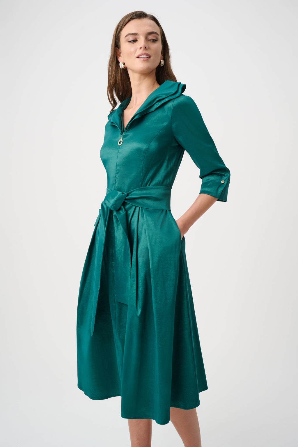 Joseph Ribkoff 261719F26 Signature | Stretch Taffeta Fit And Flare Dress With Lapel Collar. Shop Joseph Ribkoff at Dotique.