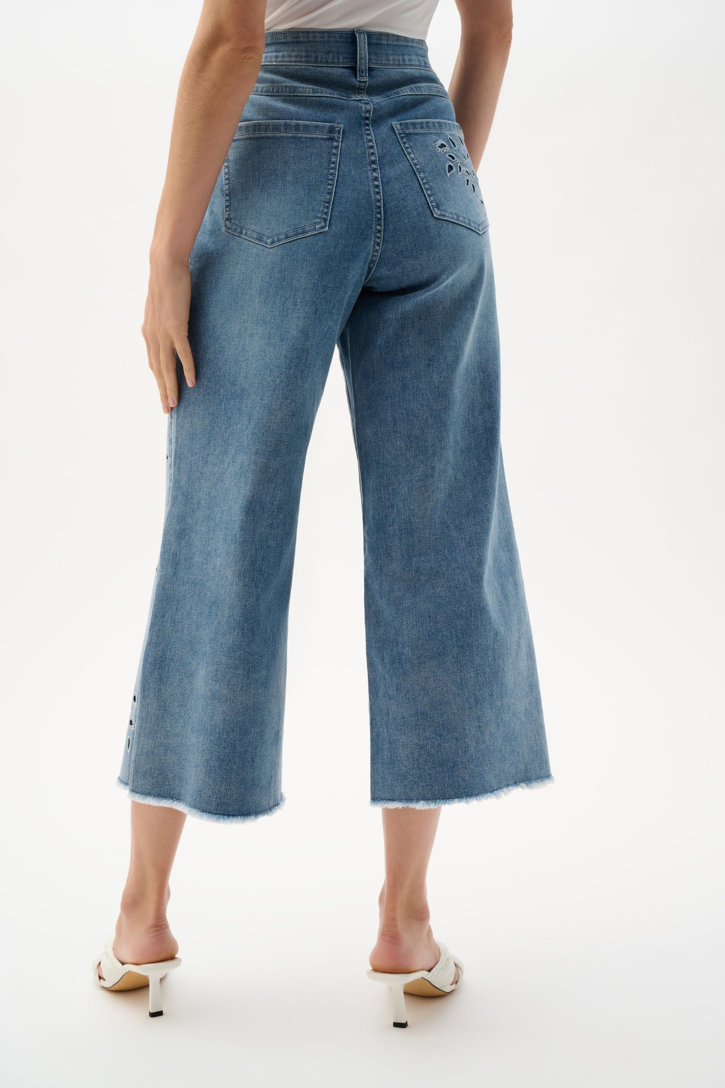 Joseph Ribkoff 262915 Repreve® Denim Wide Leg Crop Jeans With Embroidery by joseph ribkoff shop the brand at Dotique back view