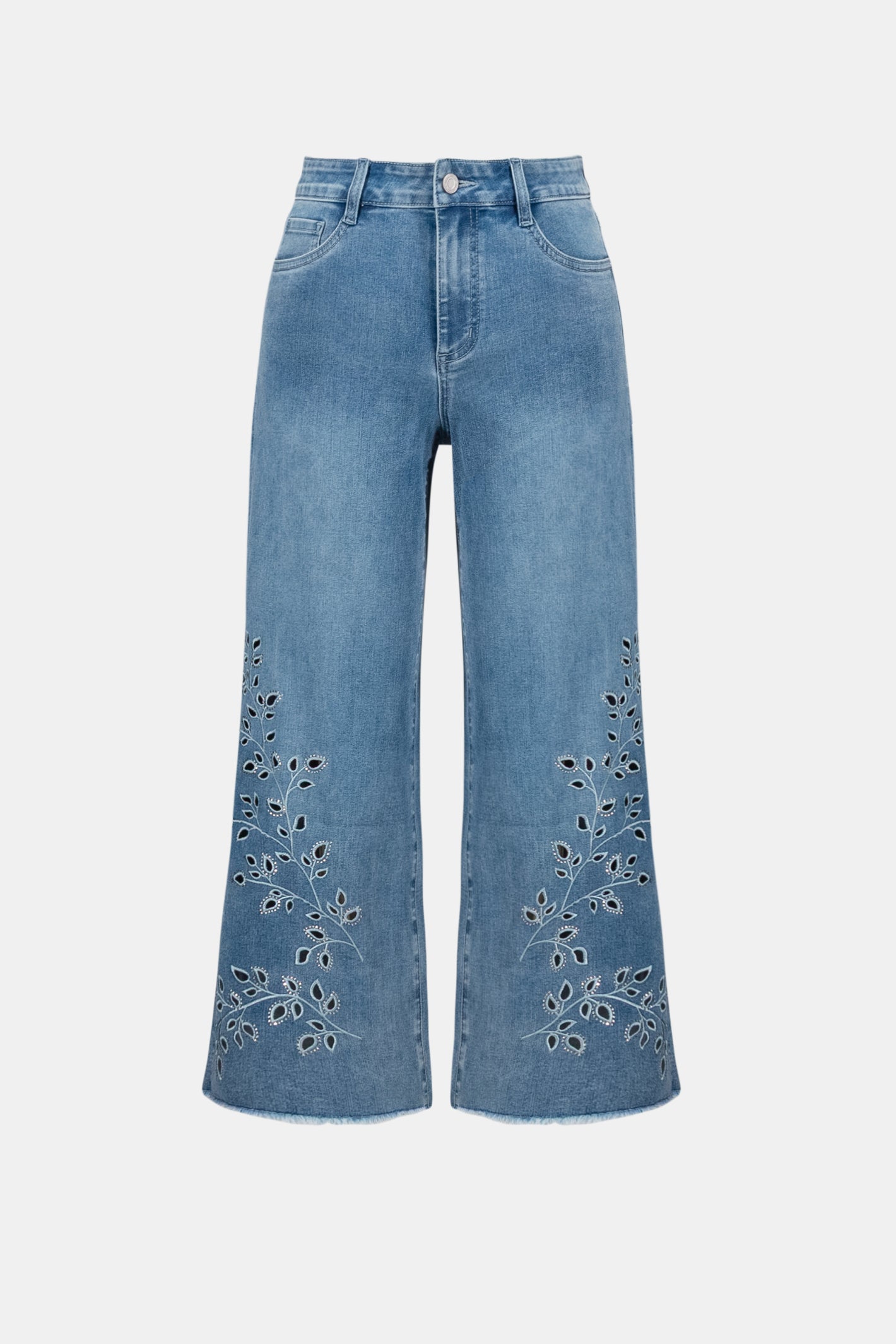 Joseph Ribkoff 262915 Repreve® Denim Wide Leg Crop Jeans With Embroidery by joseph ribkoff shop the brand at Dotique front view