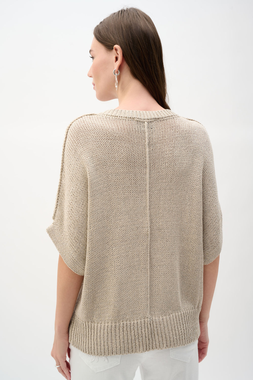 Back view of model wearing Joseph Ribkoff 262925 Viscose & Lurex Relaxed Knit Top Moonstone by Joseph Ribkoff shop Dotique