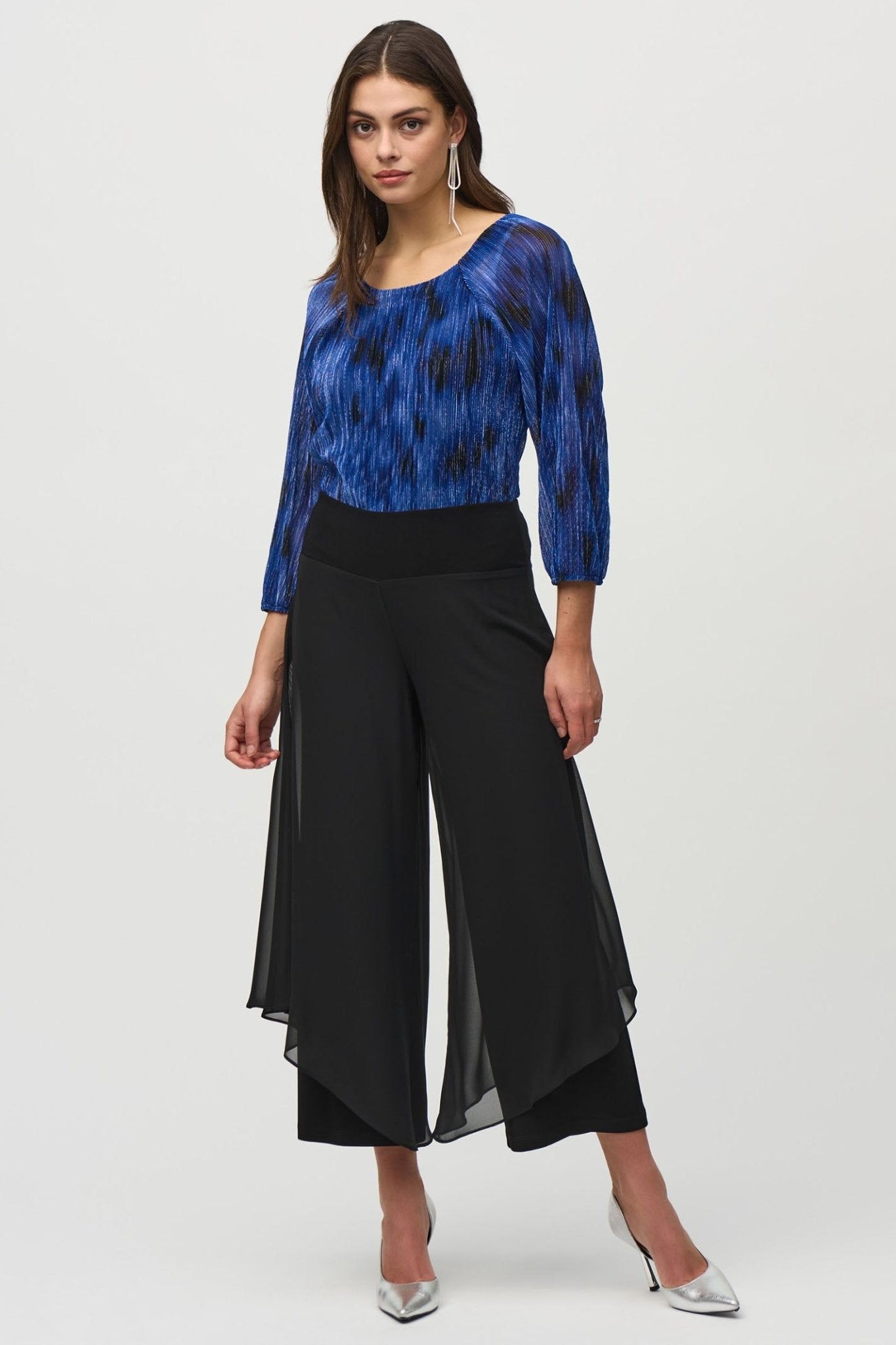 Joseph Ribkoff Black 244208 Chiffon Wide Leg Trousers - Dotique