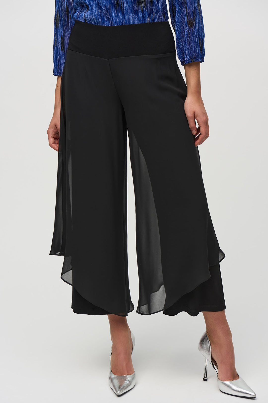 Joseph Ribkoff Black 244208 Chiffon Wide Leg Trousers - Dotique