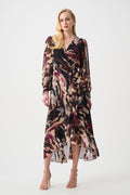 Joseph Ribkoff Signature 263739 | Chiffon Printed Fit and Flare Wrap Dress Purple/Multi Shop Joseph Ribkoff at Dotique