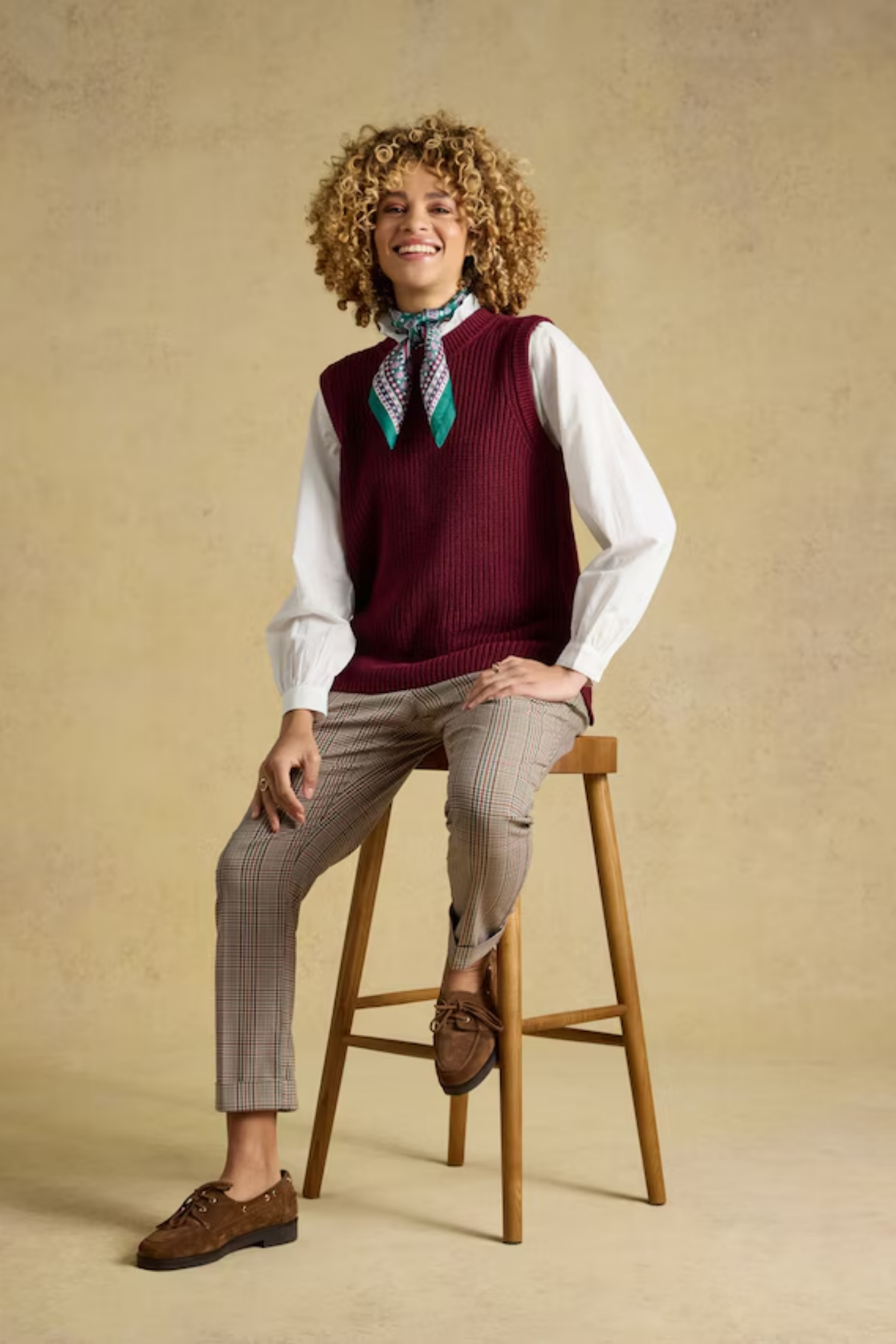 Joules Ada Swindale Tweed Trousers plaid trousers on model Shop Joules at Dotique