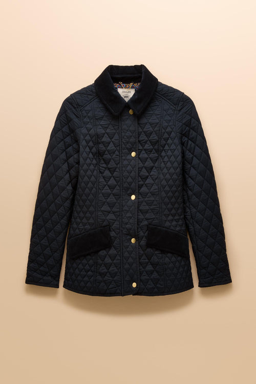 Elegant and practical, the Joules Highclere quilted jacket is designed to handle light showers while maintaining a smart, flattering silhouette. Shop Joules at Dotique.