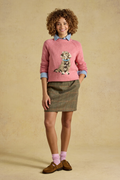 Joules Bramble Blake Tweed Skirt on model with pink jumper Shop Joules at Dotique