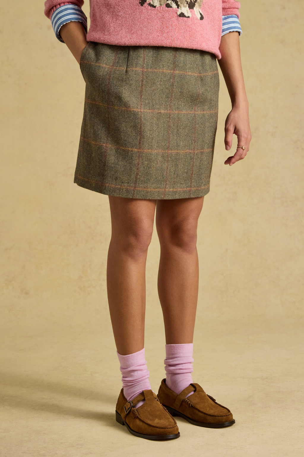 Joules Bramble Blake Tweed Skirt on model front view Shop Joules at Dotique