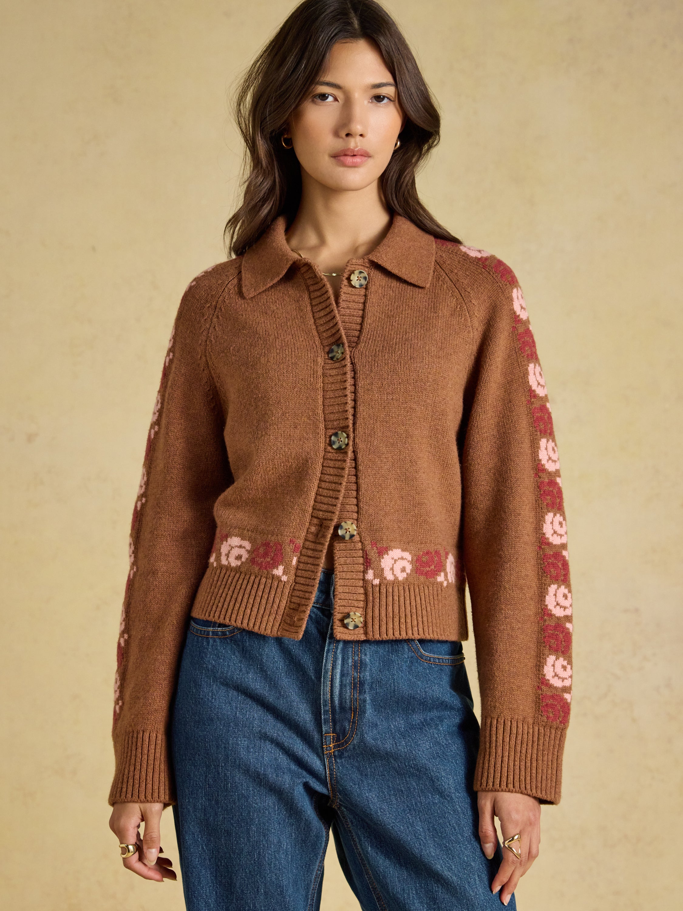 Joules Cowboy Collared Cardigan Tan Brown Cardigan