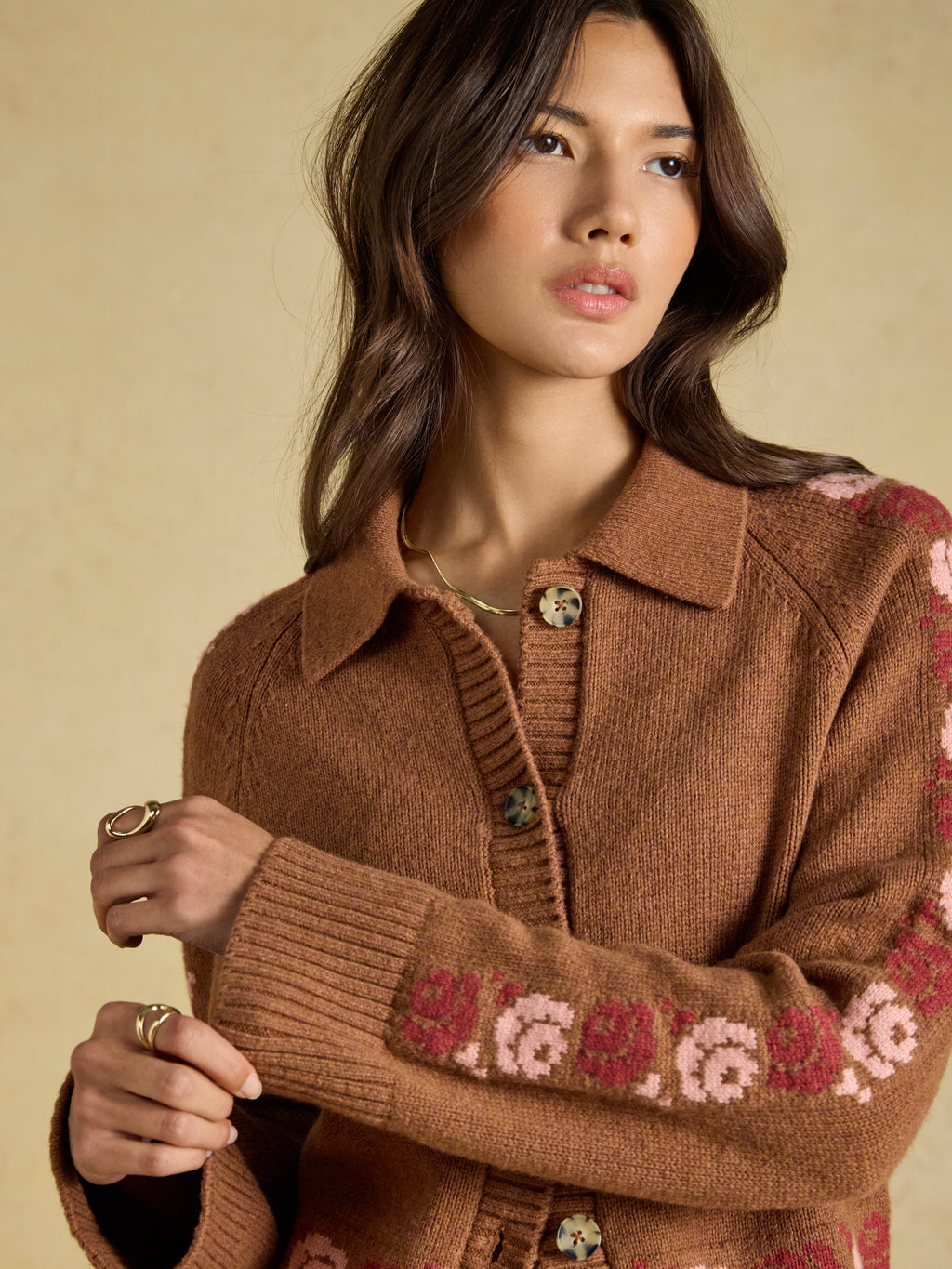 Joules Cowboy Collared Cardigan Tan Brown Cardigan