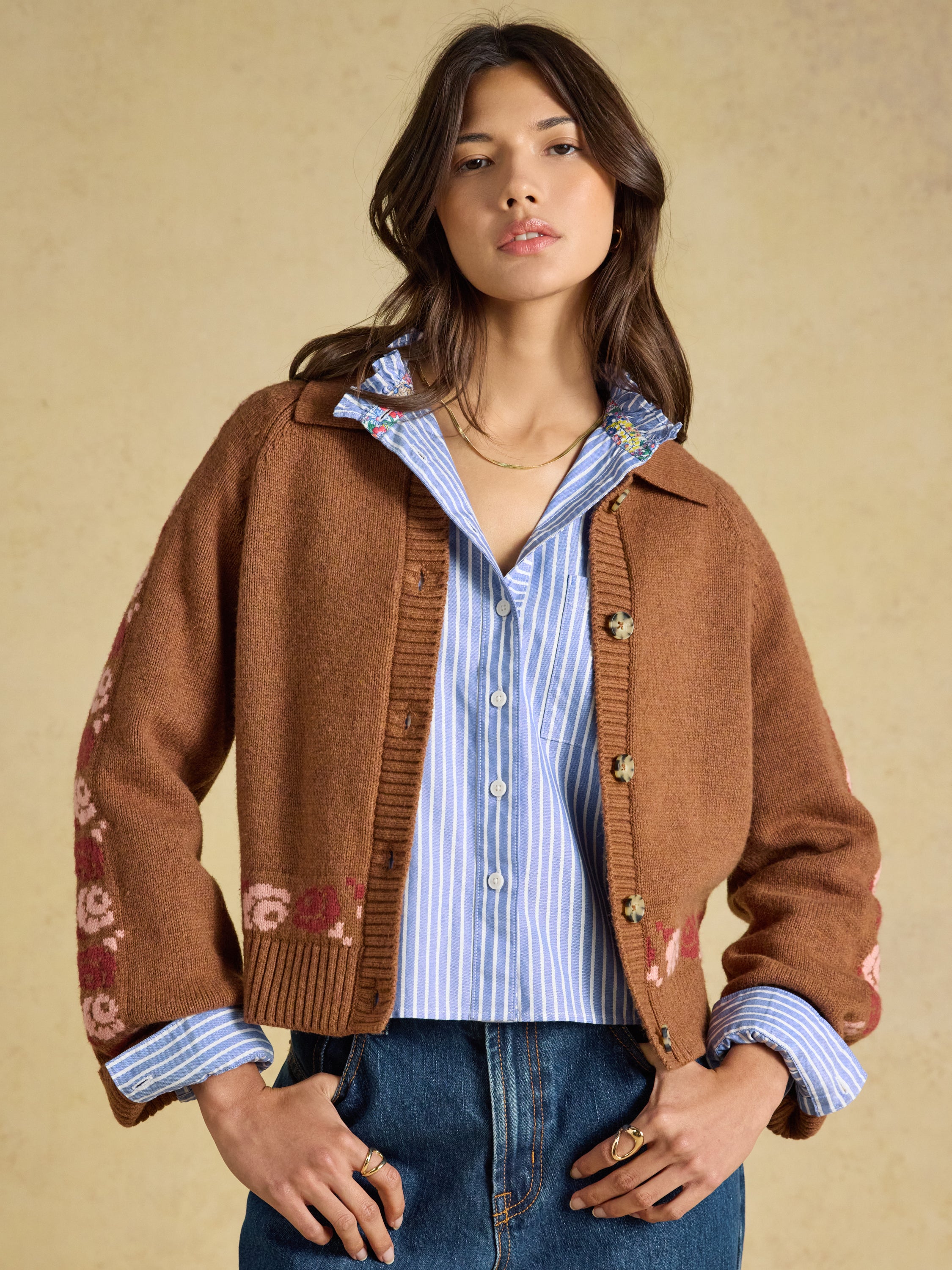 Joules Cowboy Collared Cardigan Tan Brown Cardigan