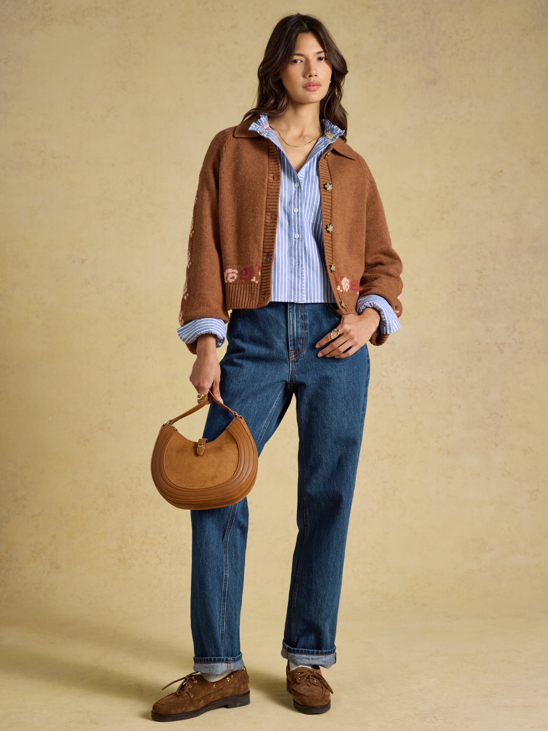 Joules Cowboy Collared Cardigan Tan Brown Cardigan