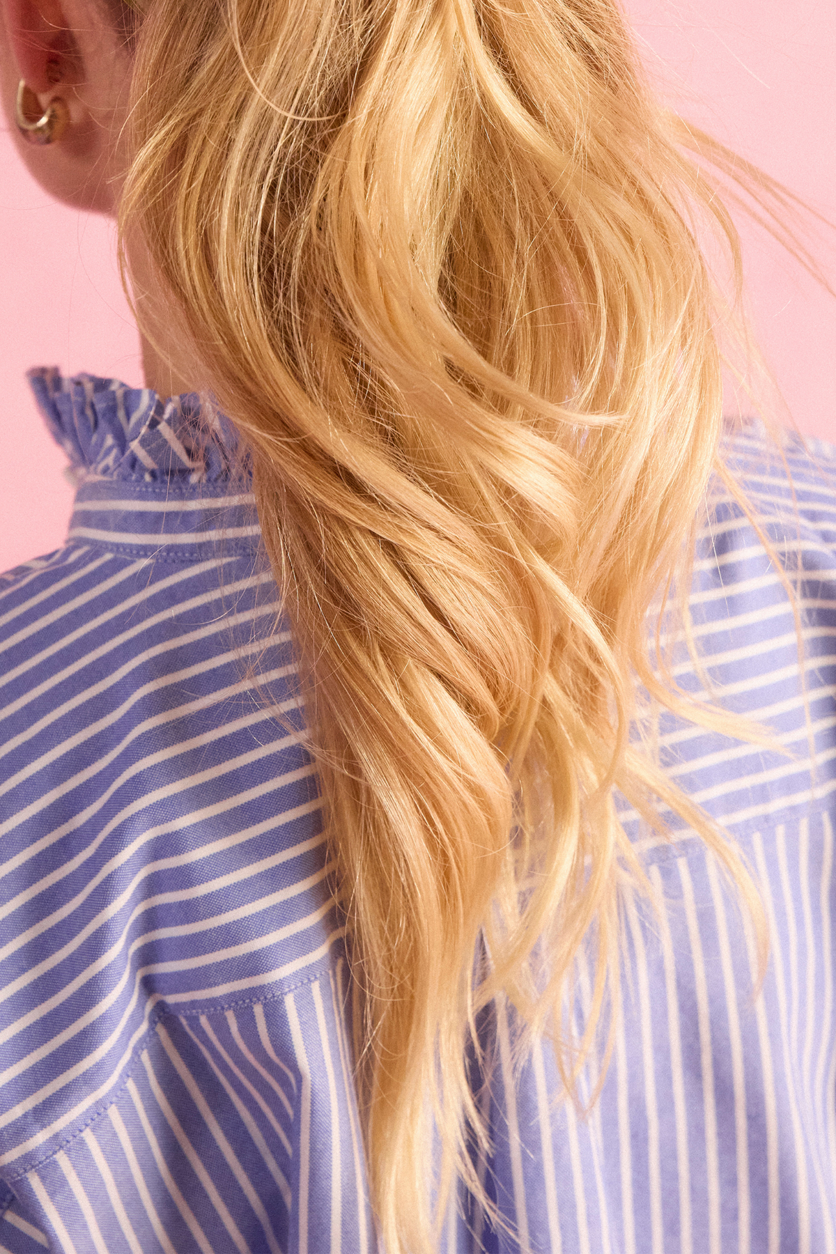 Joules Cropped Oxford Blue Shirt back detail on model Shop Joules at Dotique