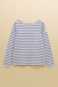 Shop the Joules Harbour blue and white stripe boat neck top — a heritage-inspired relaxed fit in soft cotton jersey, perfect for everyday styling with dresses, jeans or chinos.