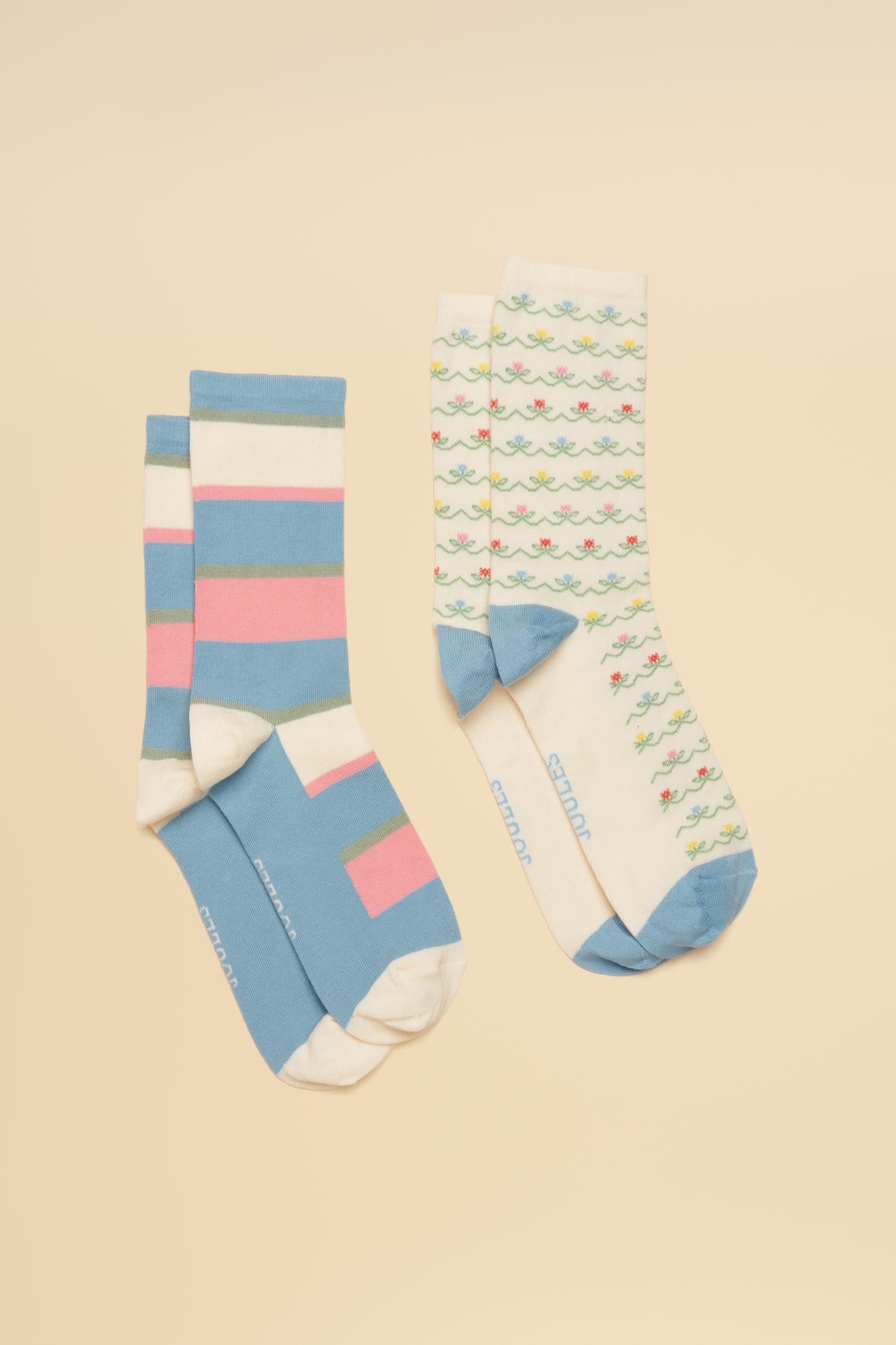 Joules H17729 Everyday 2 Pack Socks – Blue & Ecru at Dotique