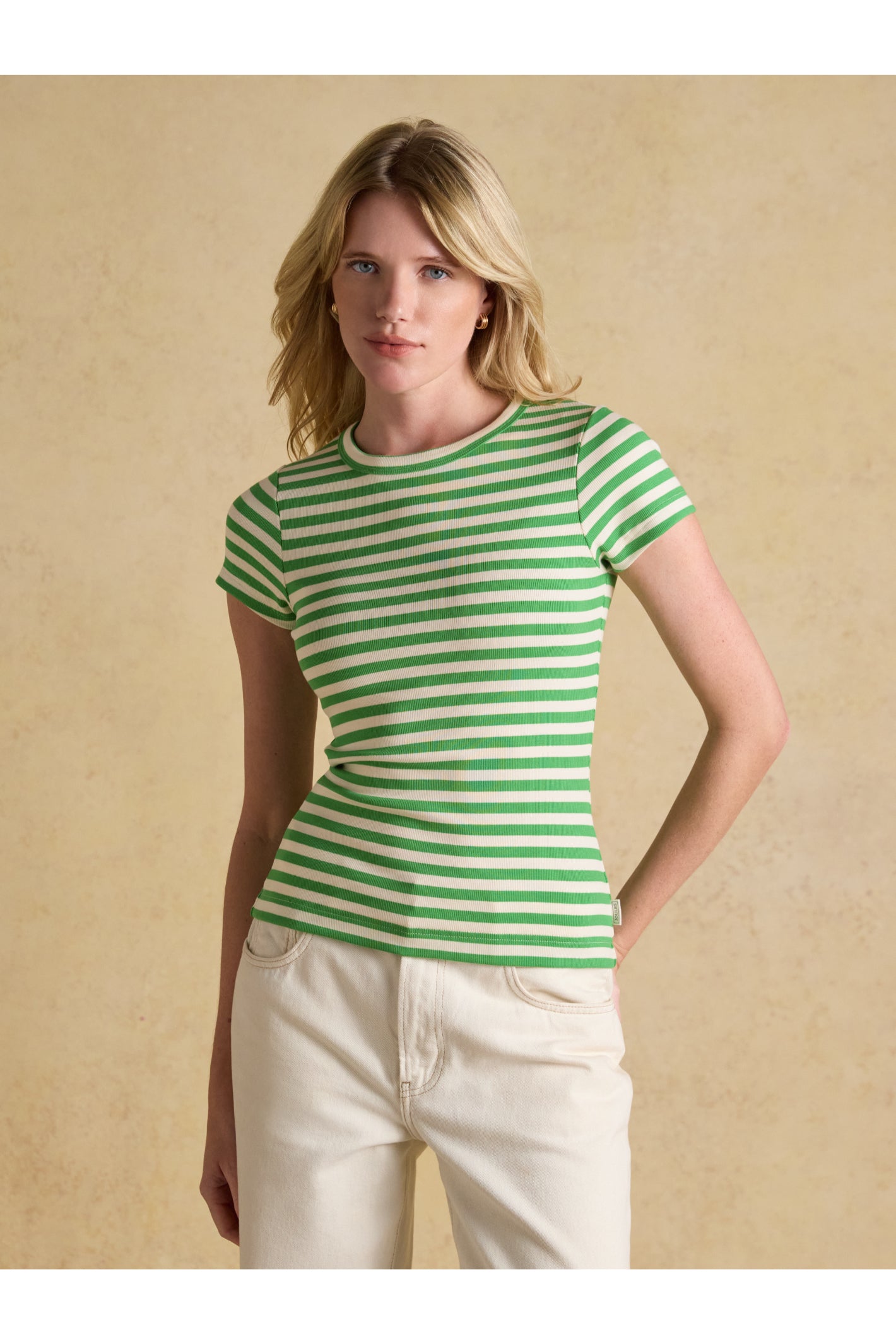 Joules H18083 Sophie Ribbed T-Shirt – Green Stripe