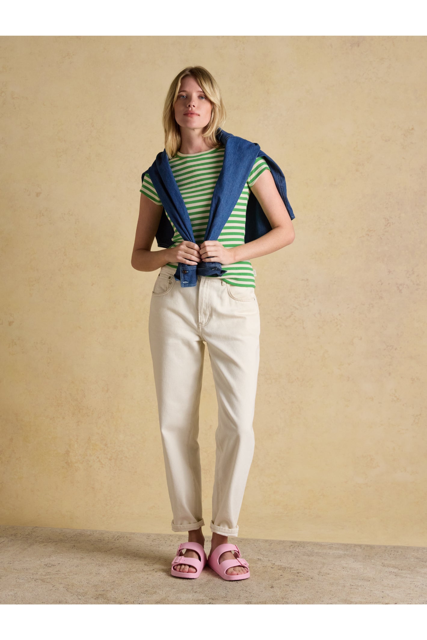 Joules H18083 Sophie Ribbed T-Shirt – Green Stripe