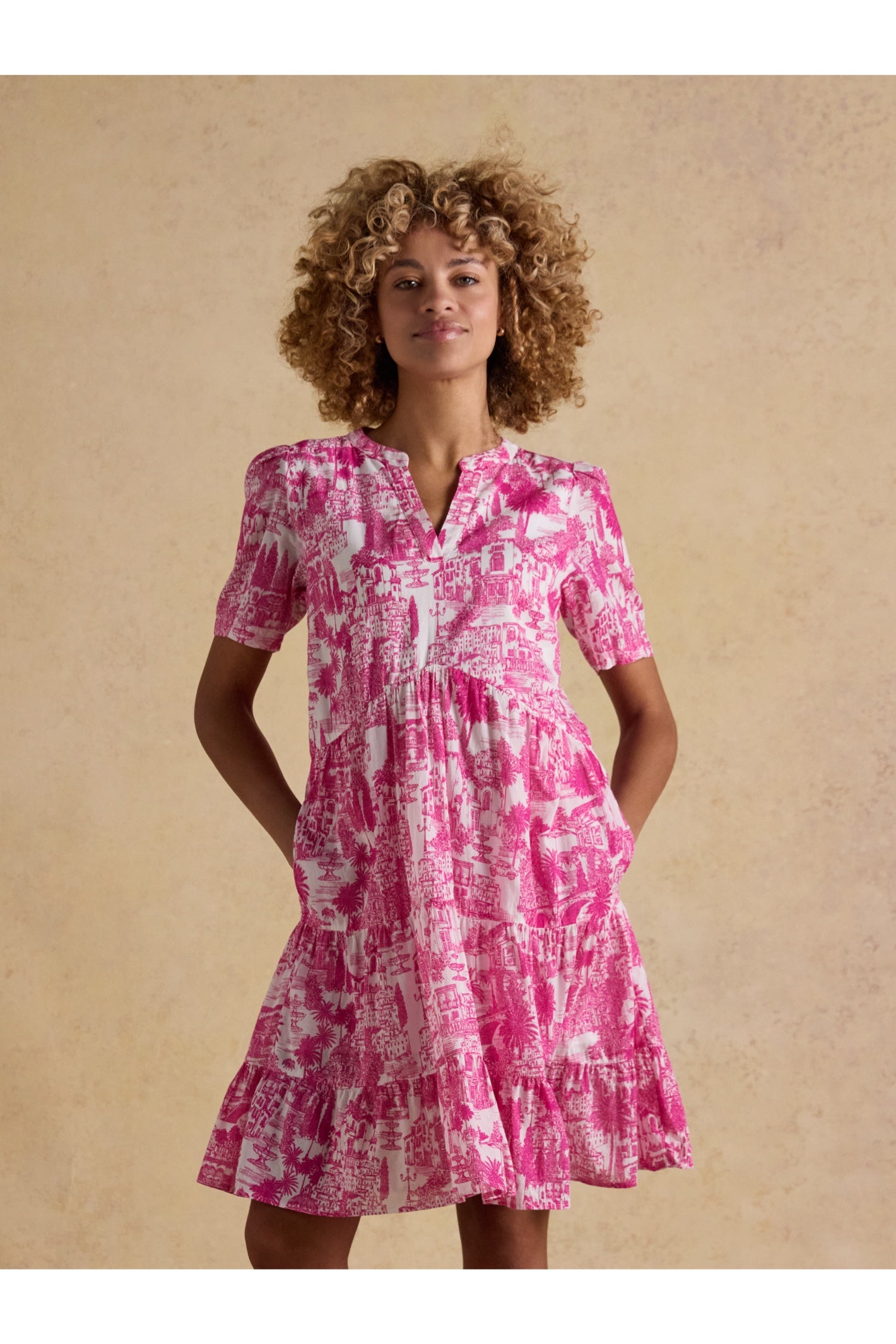 Joules H63479 Ariella Pink Toile Tiered Dress