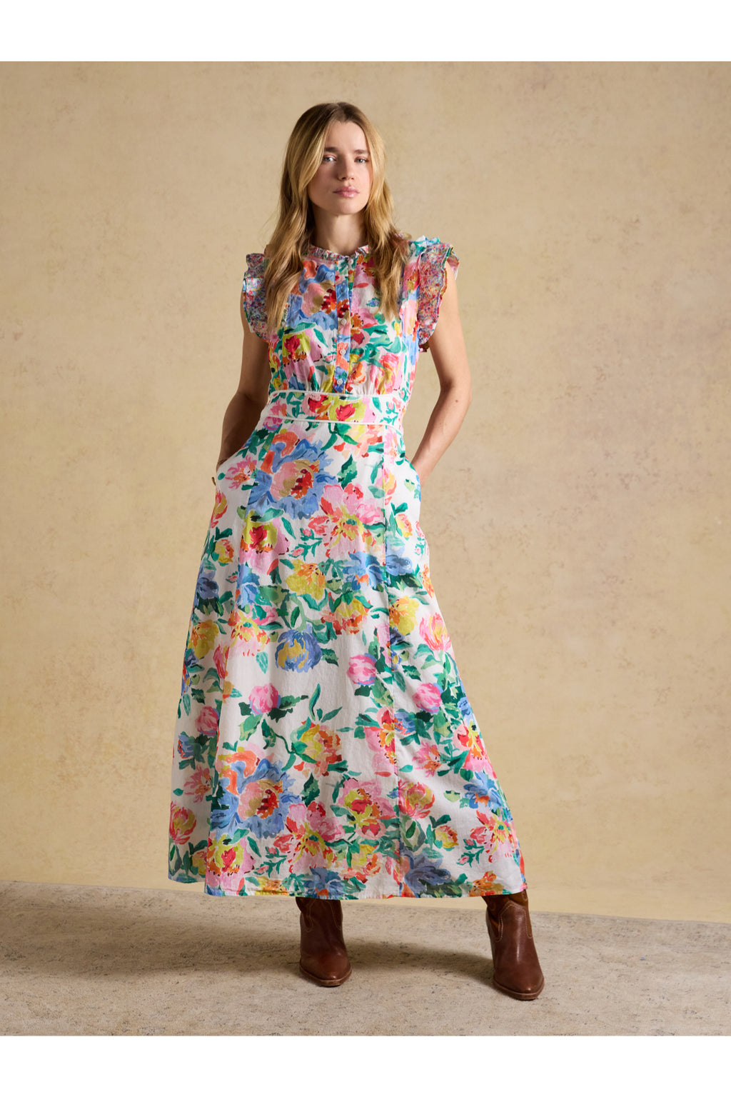 Joules H63480 Samantha Midi Dress – Multi / White Floral