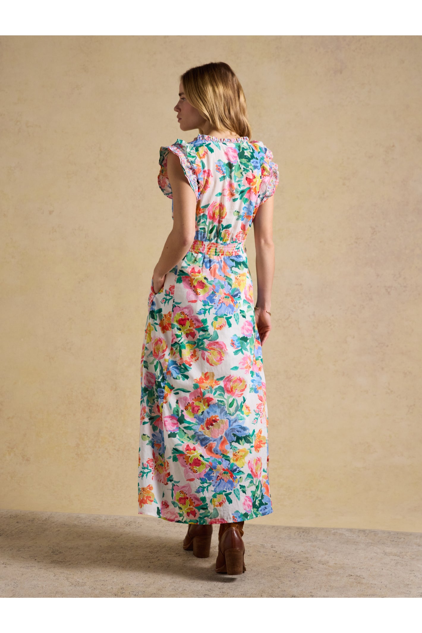 Joules H63480 Samantha Midi Dress – Multi / White Floral