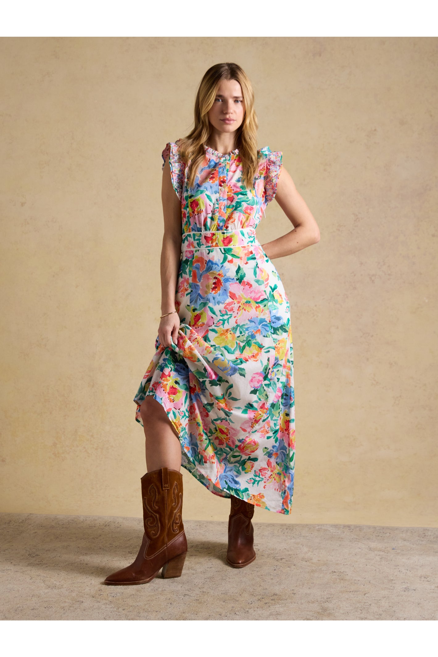 Joules H63480 Samantha Midi Dress – Multi / White Floral