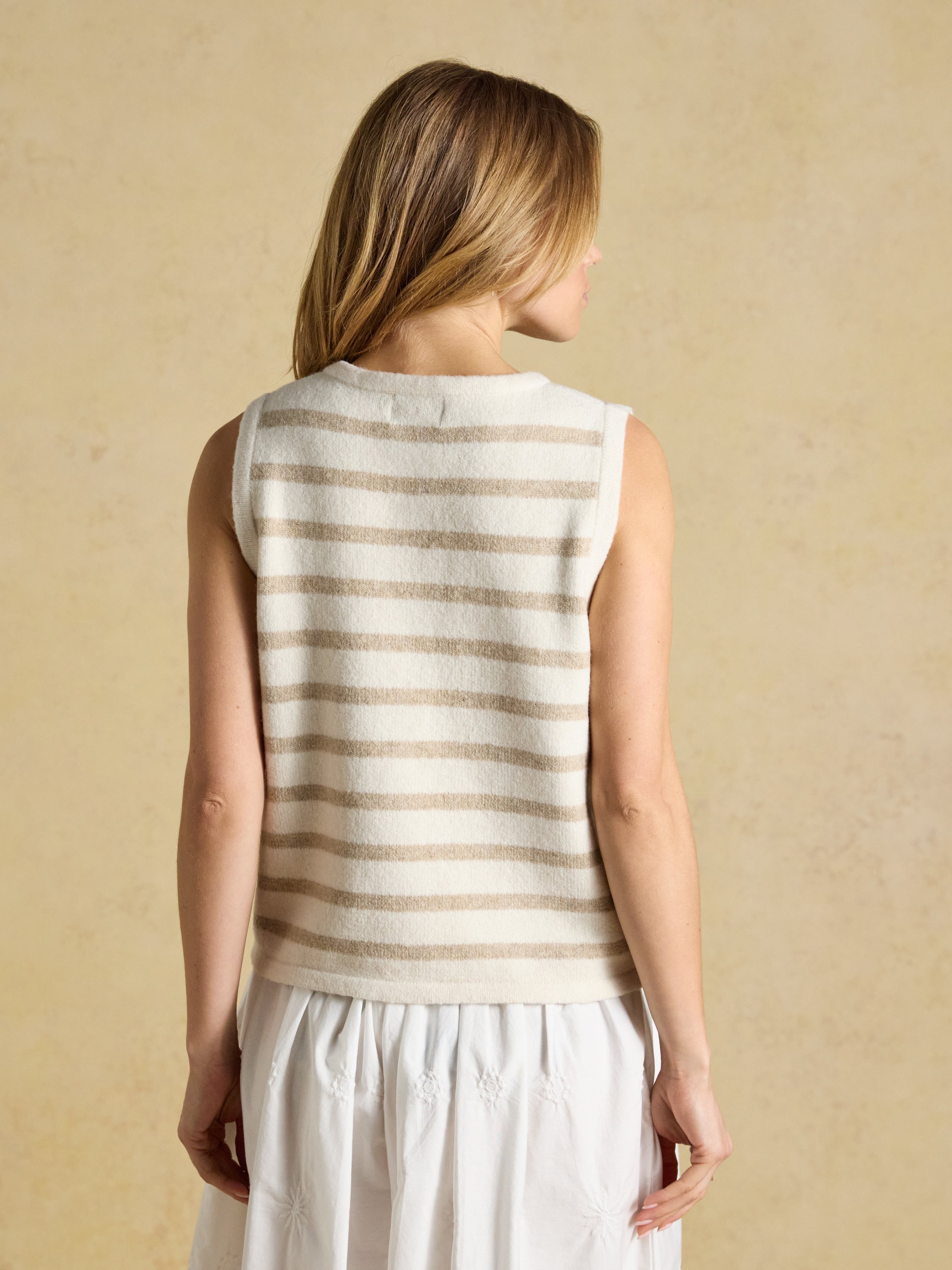 Joules Holly Button Tank Cream Stripe Top