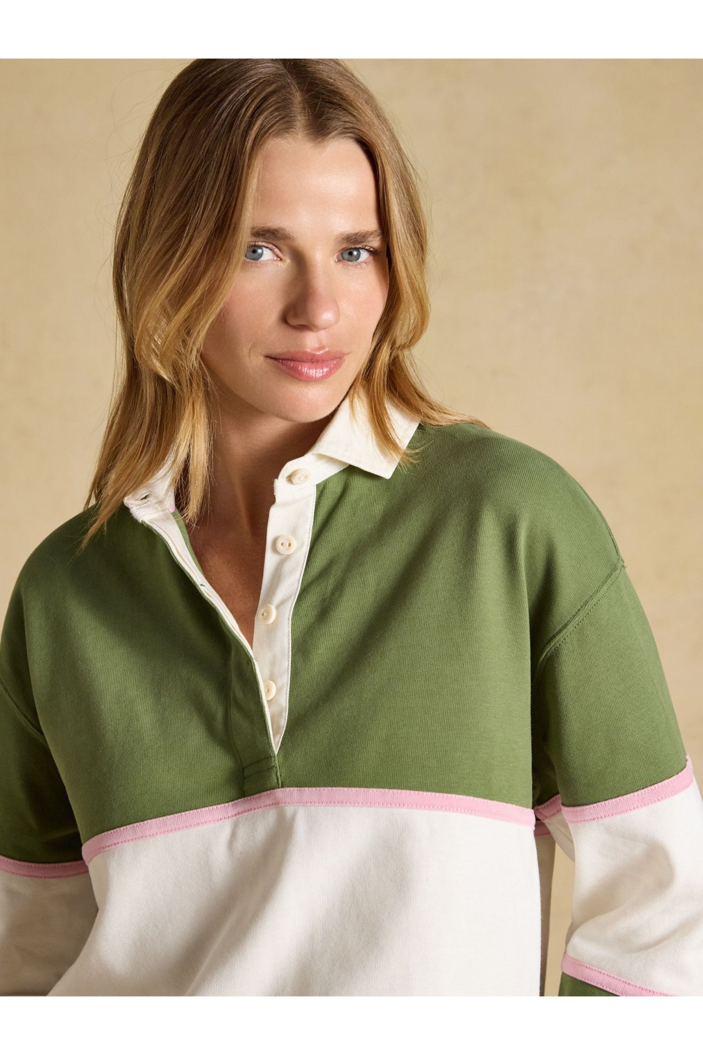 Joules Jersey Deckshirt Green/Cream Stripe Top