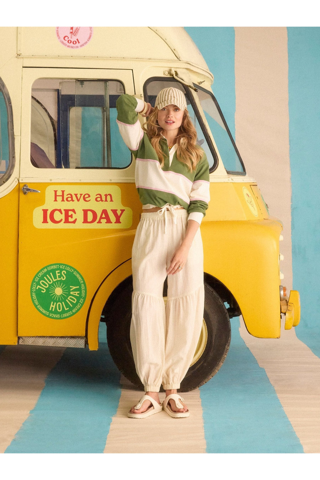 Joules Jersey Deckshirt Green/Cream Stripe Top