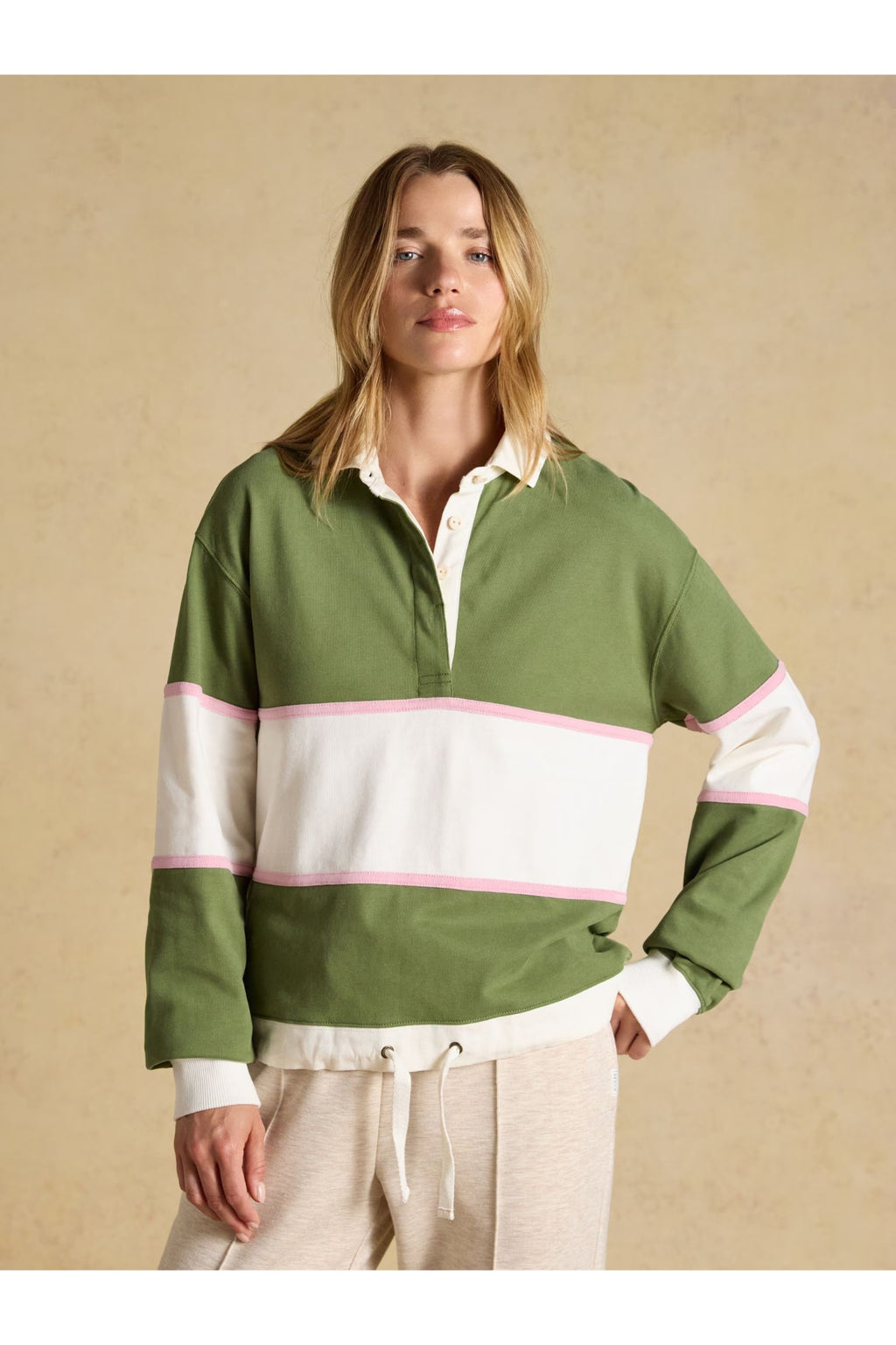 Joules Jersey Deckshirt Green/Cream Stripe Top