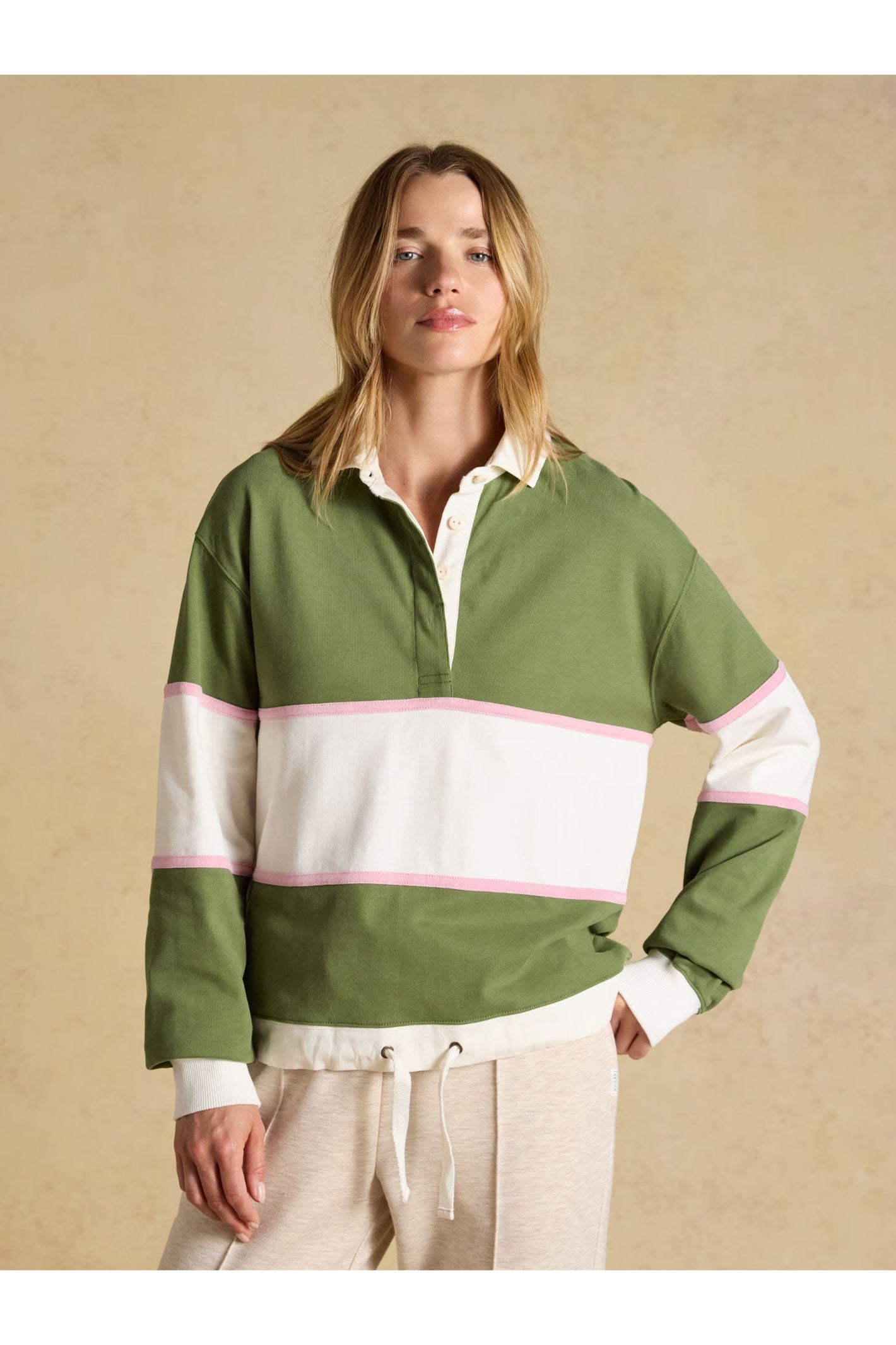 Joules Jersey Deckshirt Green/Cream Stripe Top