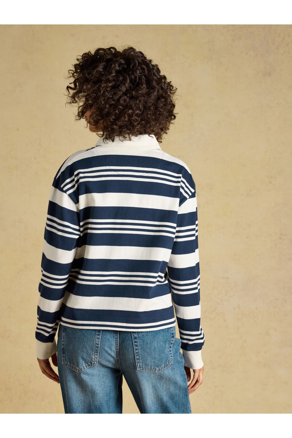 Joules Lara Navy/White Stripe Top worn from behind. Joules. Shop Joules at Dotique