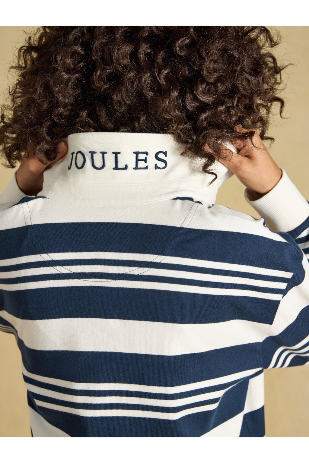 Joules Lara Navy/White Stripe Top worn from behind. Joules. Shop Joules at Dotique