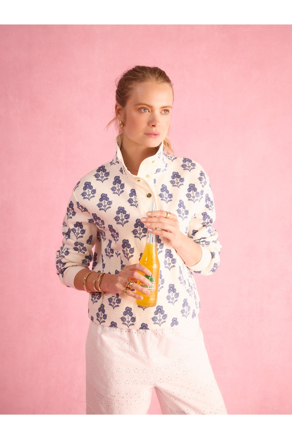 Joules Lulworth Sweat Cream Foulard Print Top