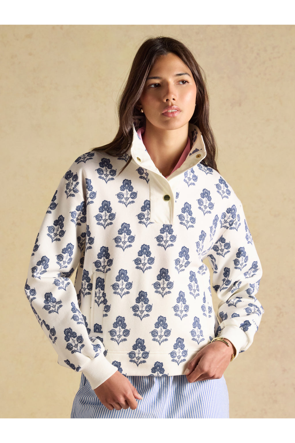 Joules Lulworth Sweat Cream Foulard Print Top