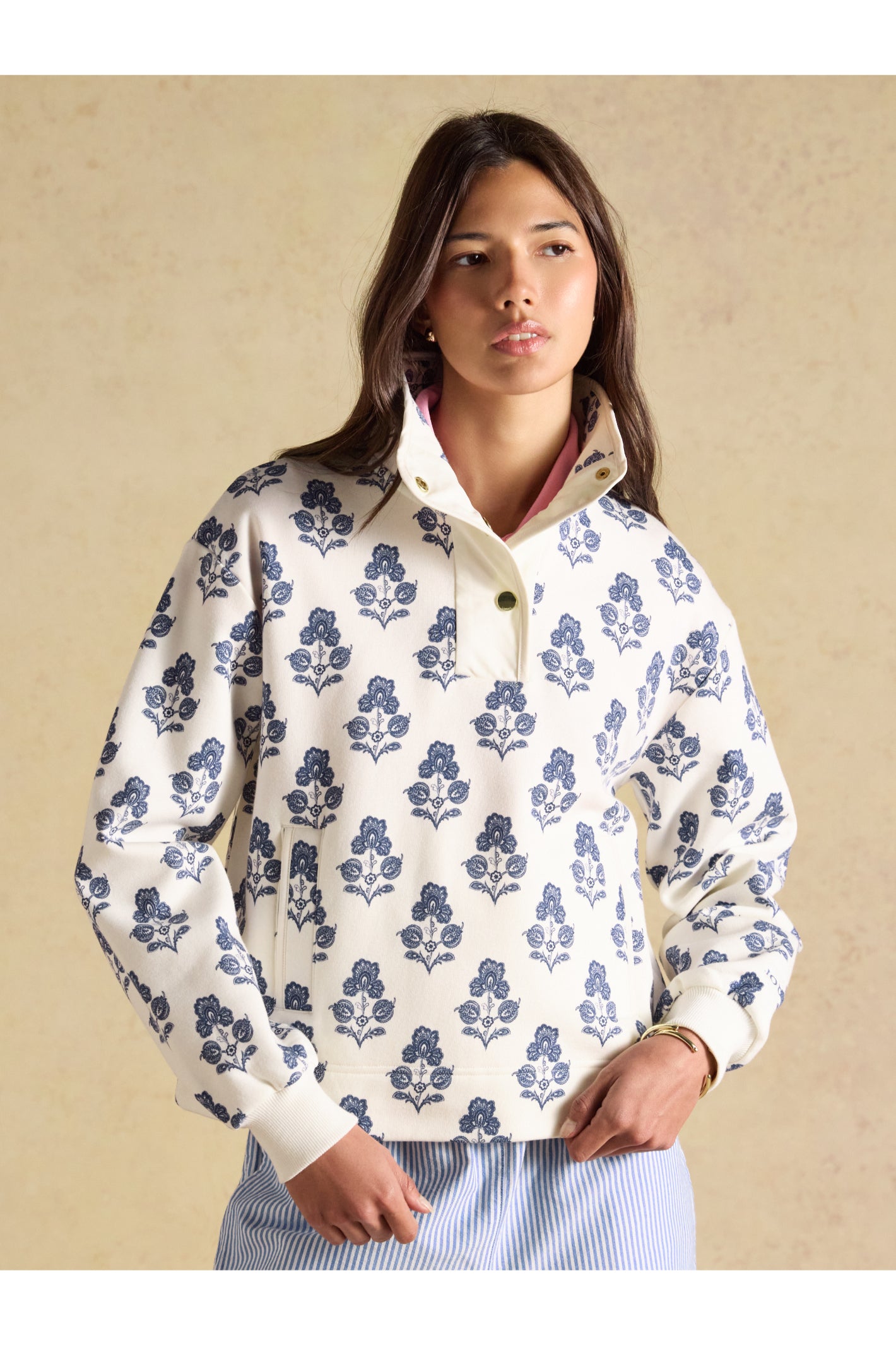 Joules Lulworth Sweat Cream Foulard Print Top