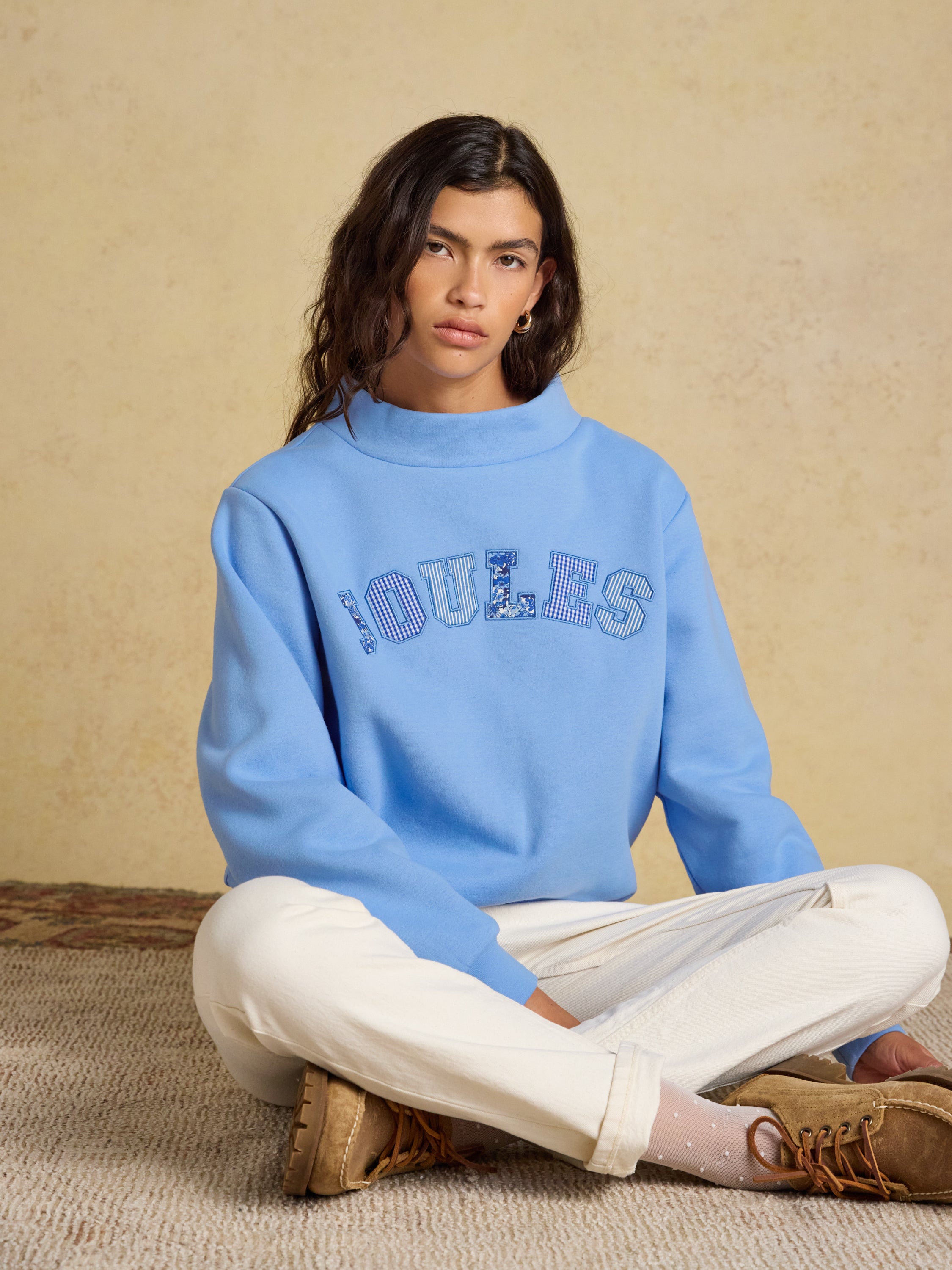 Joules Prep Sweat Blue Patchwork Top